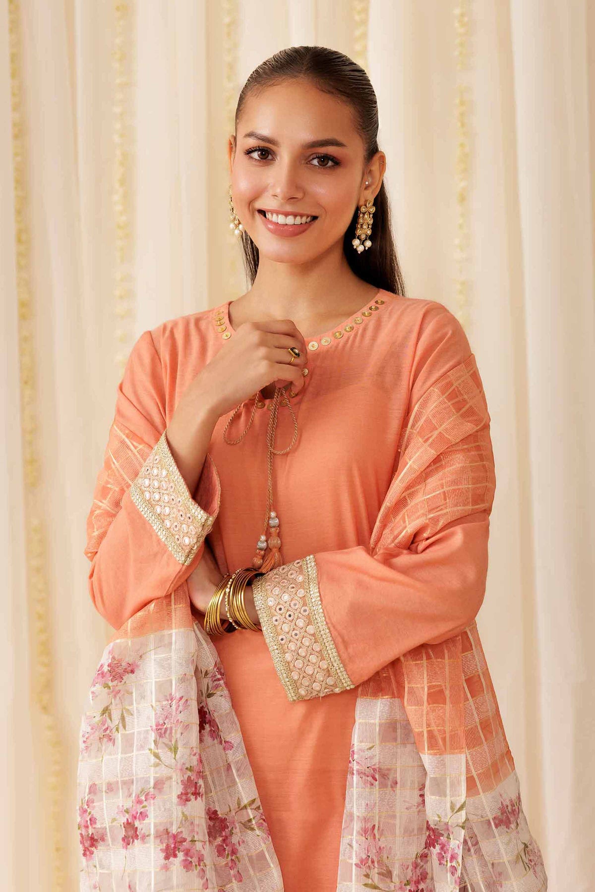 3 Piece - Embroidered Suit - PFE25-53 Orange Cotton 3PC Embroidered Nishat Australia