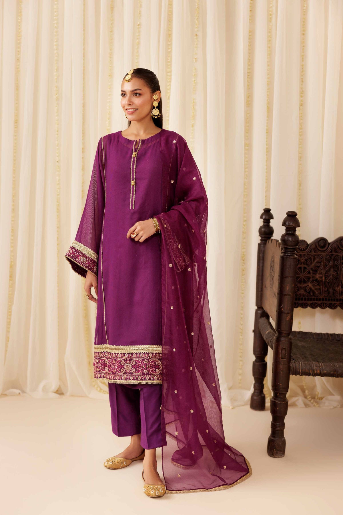 3 Piece - Embroidered Suit - PFE25-54 Purple Cotton 3PC Embroidered Nishat Australia