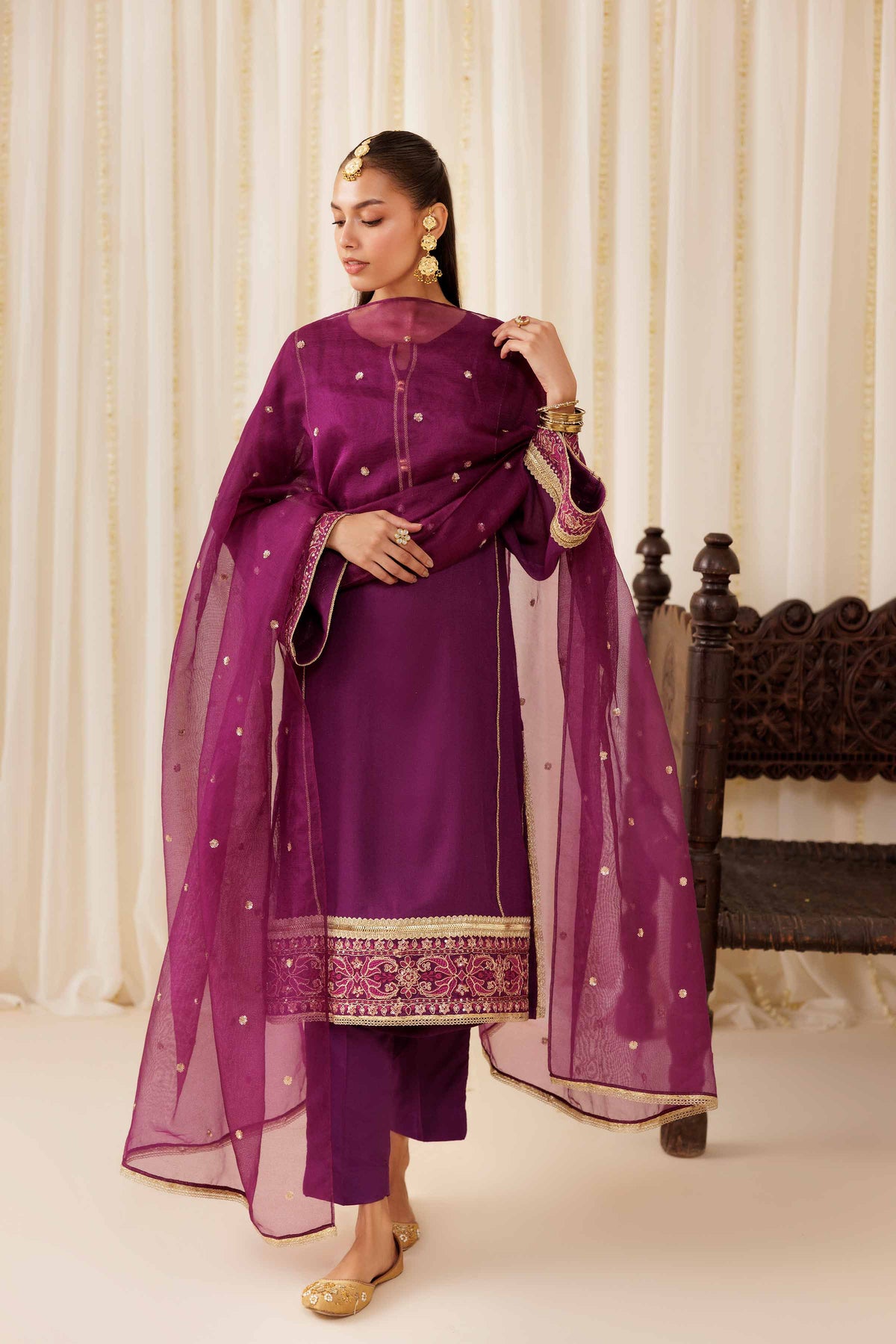 3 Piece - Embroidered Suit - PFE25-54 Purple Cotton 3PC Embroidered Nishat Australia