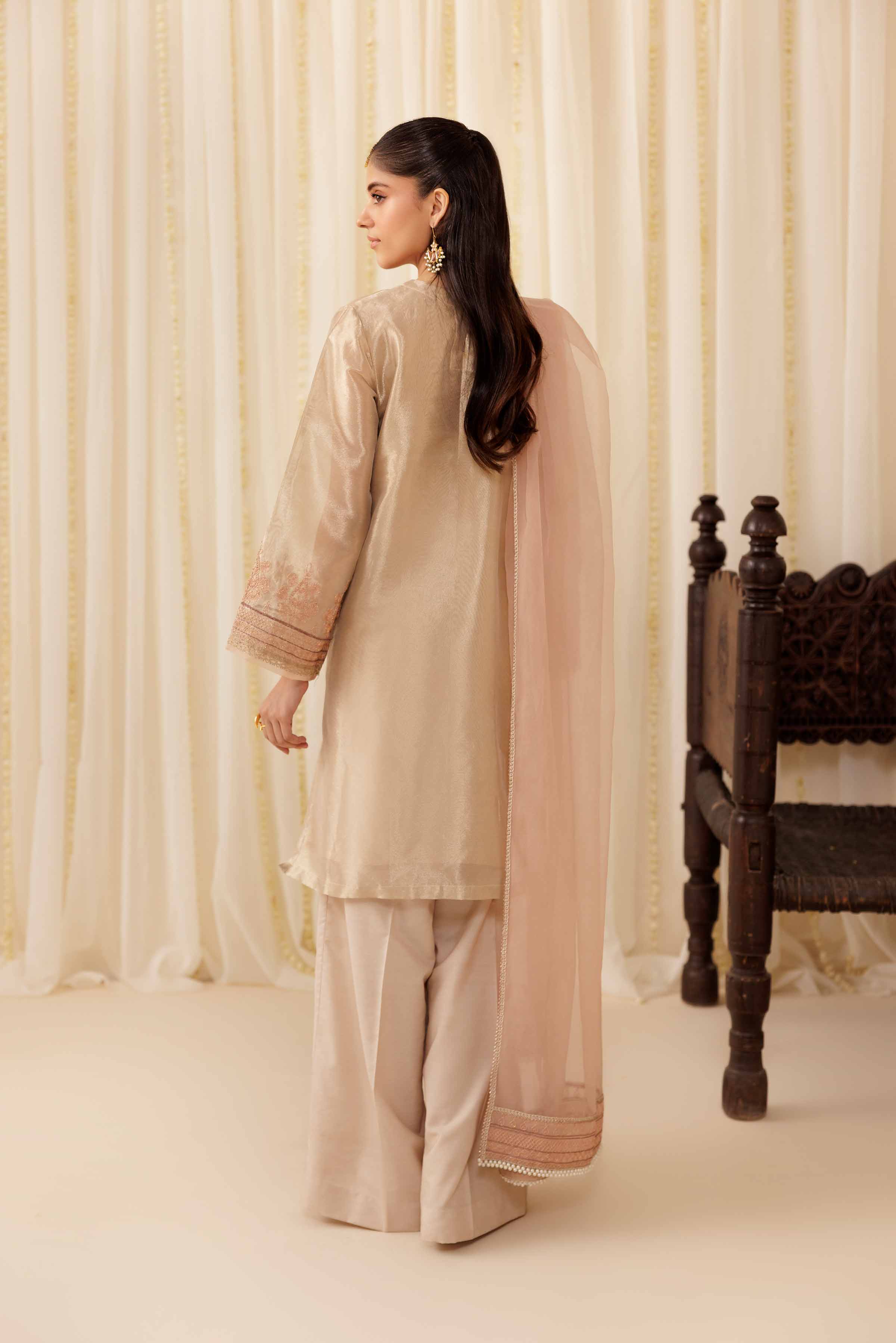 3 Piece - Embroidered Suit - PFE25-55 READY TO WEAR Red Silk 3 Pieces Embroidered
