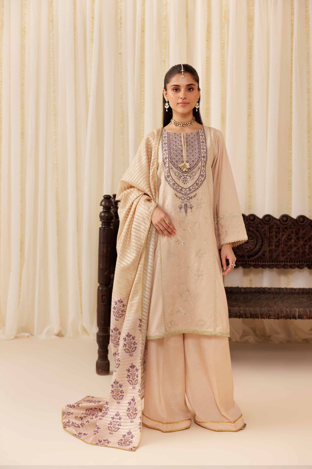 3 Piece - Embroidered Suit - PFE25-58 Pink Cotton 3PC Embroidered Nishat Australia