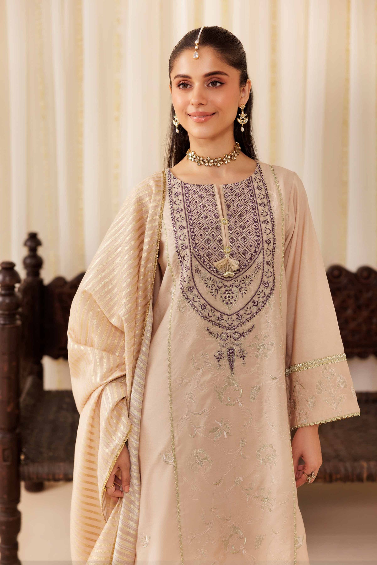 3 Piece - Embroidered Suit - PFE25-58 Pink Cotton 3PC Embroidered Nishat Australia
