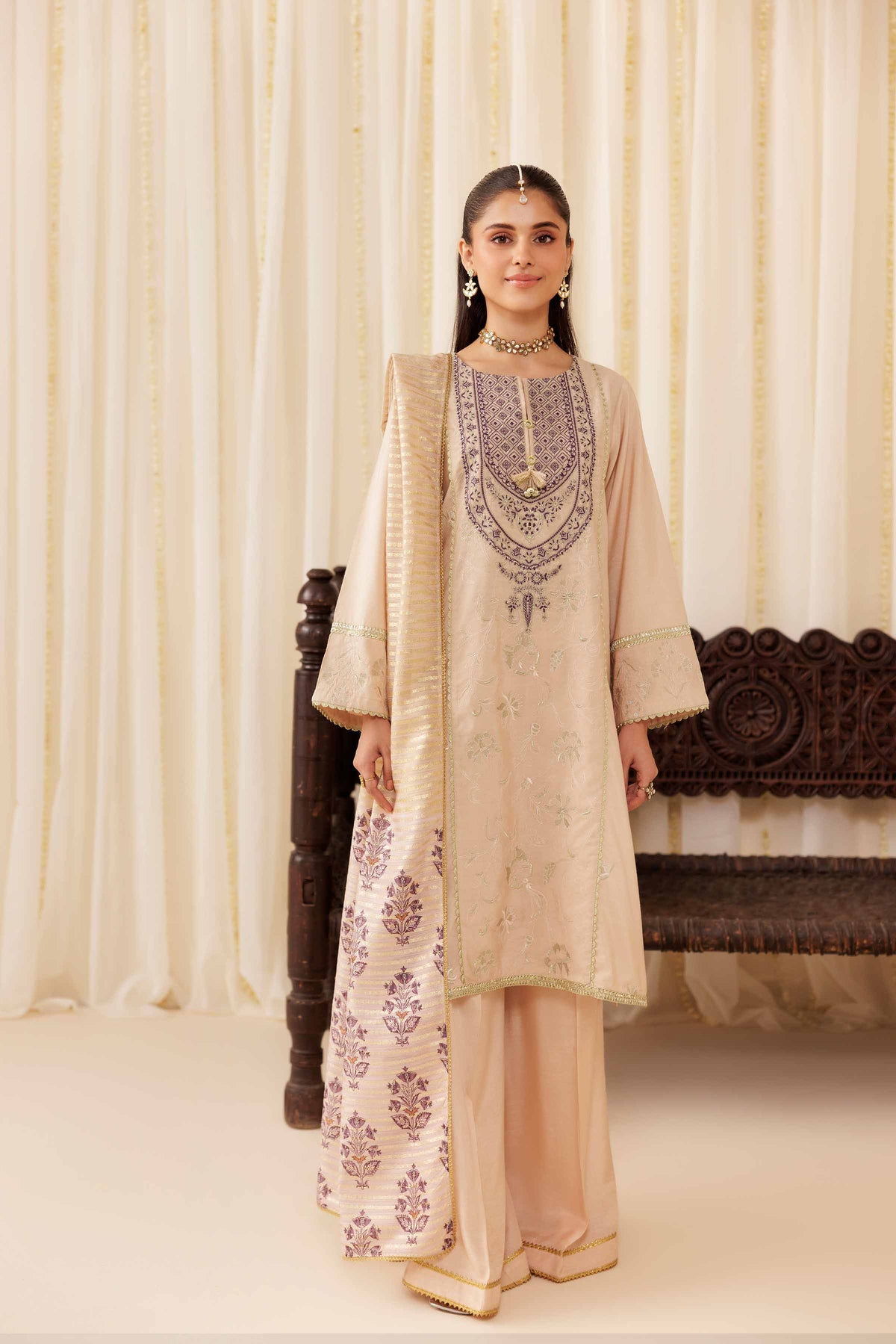 3 Piece - Embroidered Suit - PFE25-58 Pink Cotton 3PC Embroidered Nishat Australia