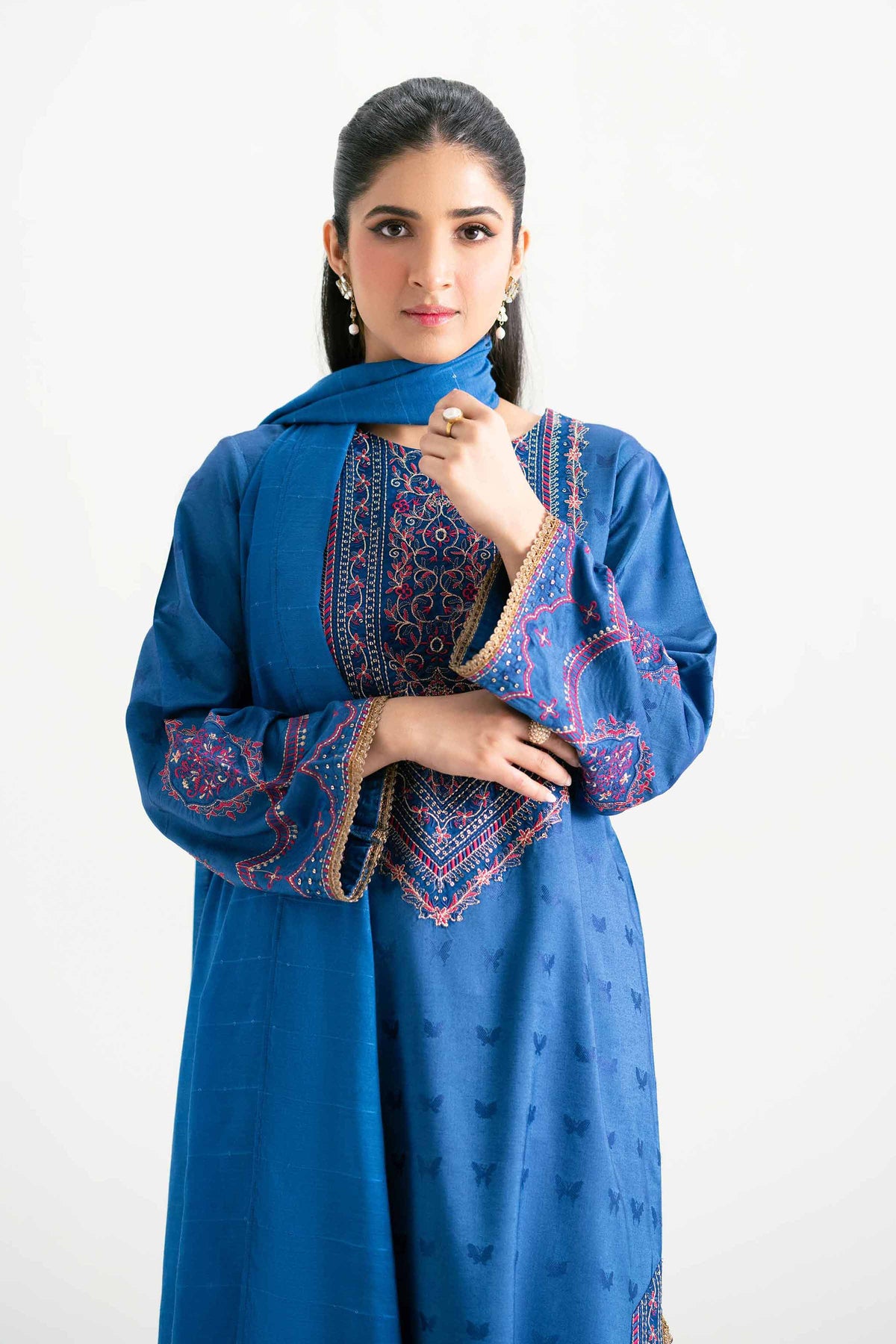 3 Piece - Embroidered Suit - PMD25-16 M Blue Jacquard 3PC Embroidered Nishat Australia