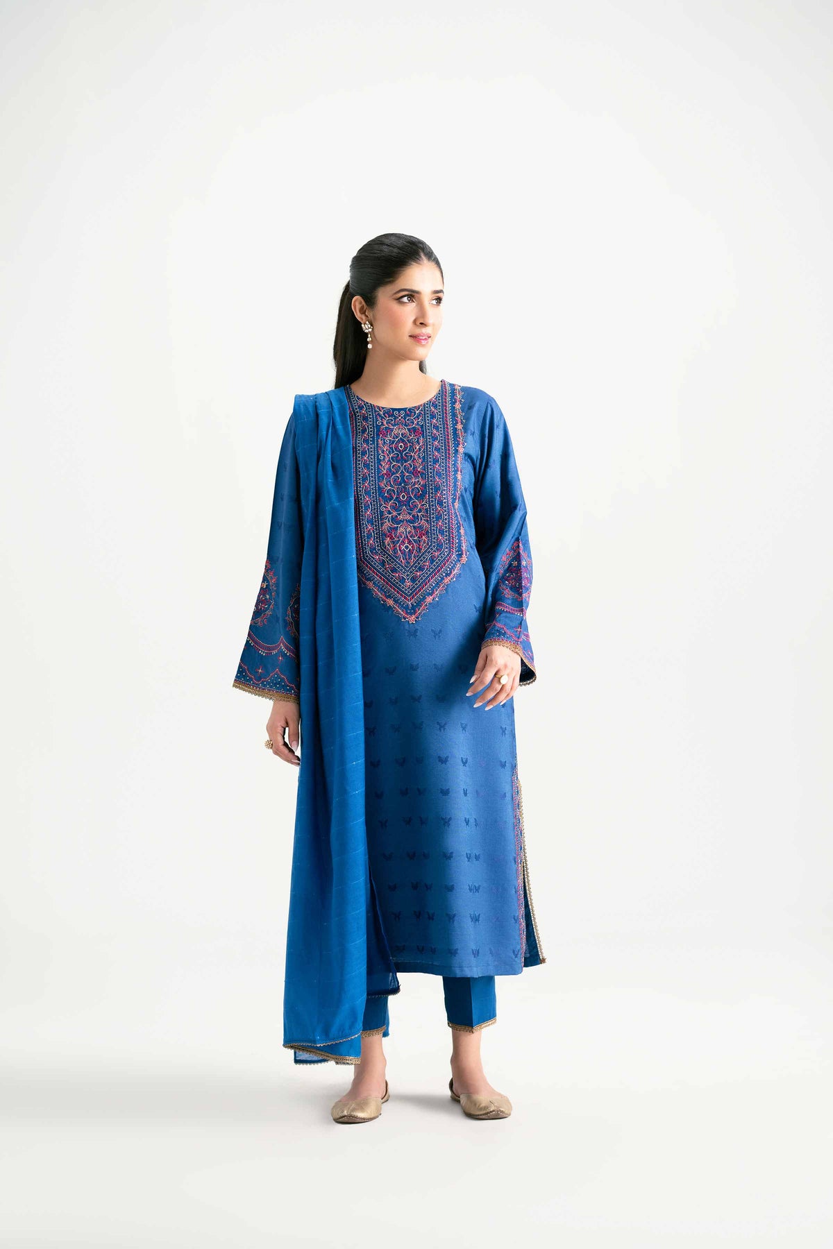 3 Piece - Embroidered Suit - PMD25-16 M Blue Jacquard 3PC Embroidered Nishat Australia