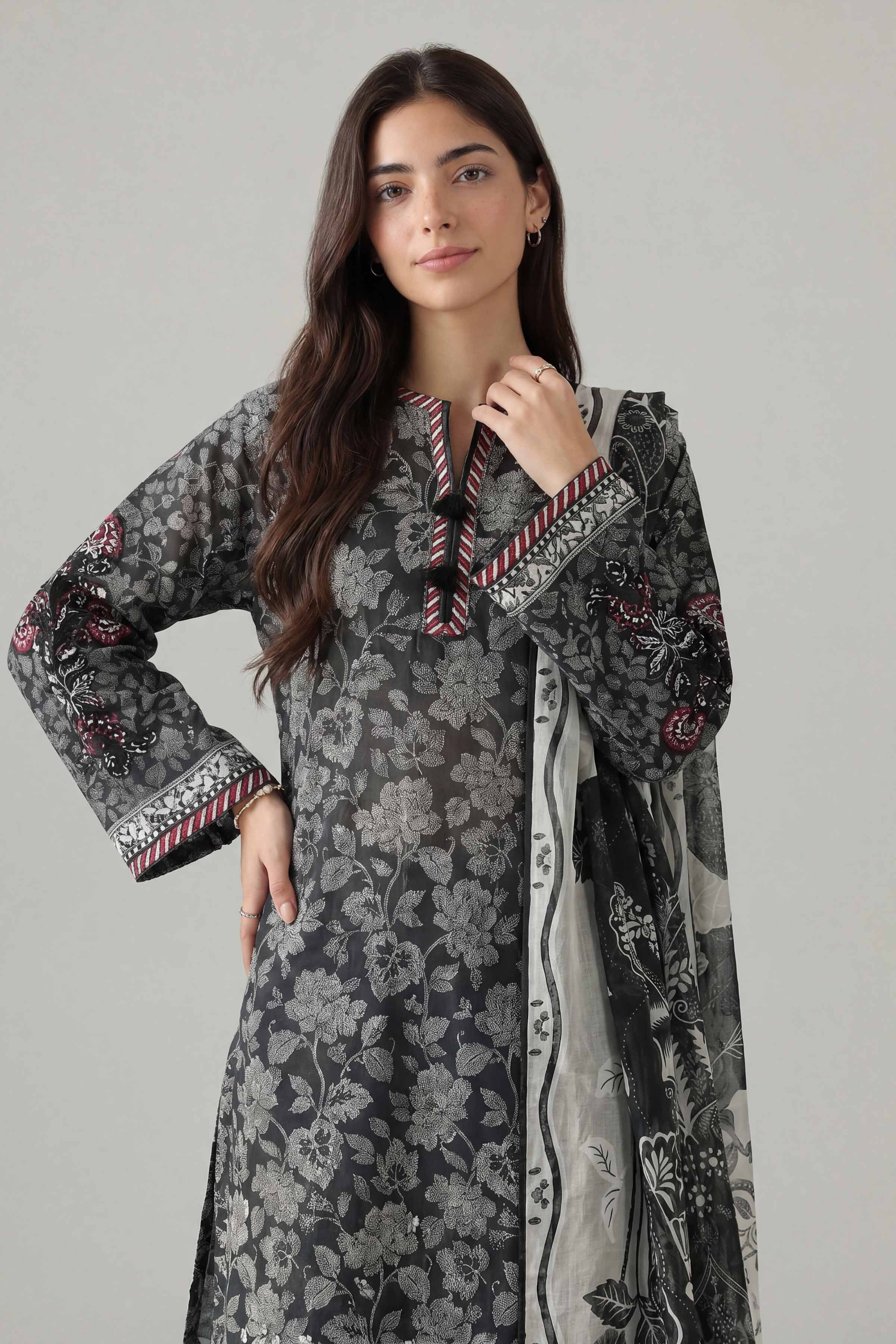 3 Piece - Printed Embroidered Suit - PMS26-04 Black Lawn 3PC Embroidered Nishat Australia