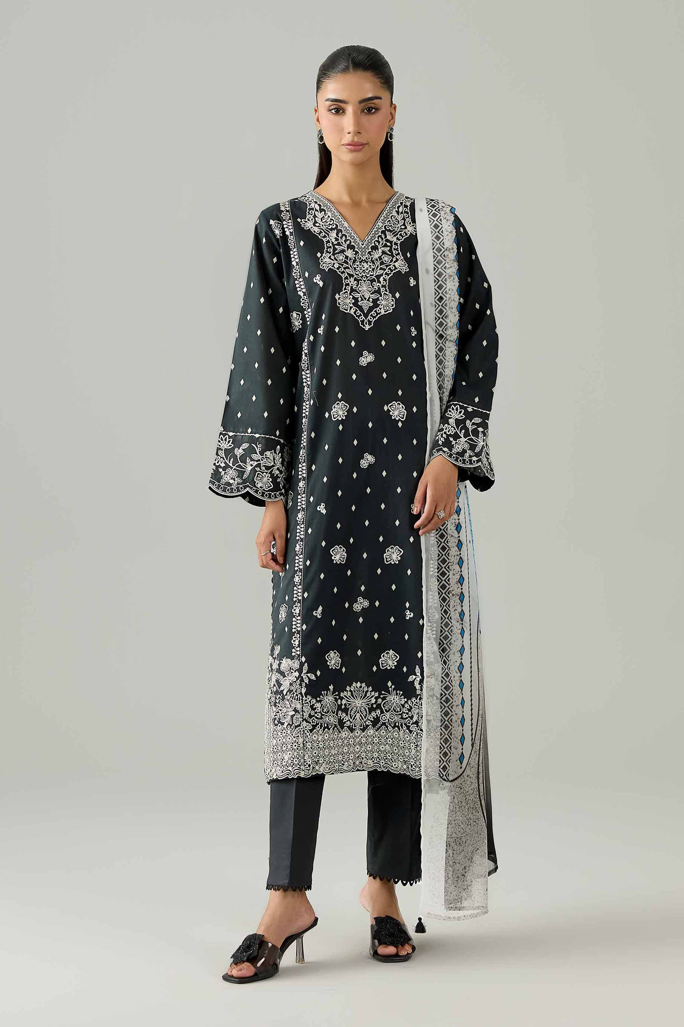 3 Piece - Embroidered Suit - PMS26-08 Black Cambric 3PC Embroidered Nishat Australia