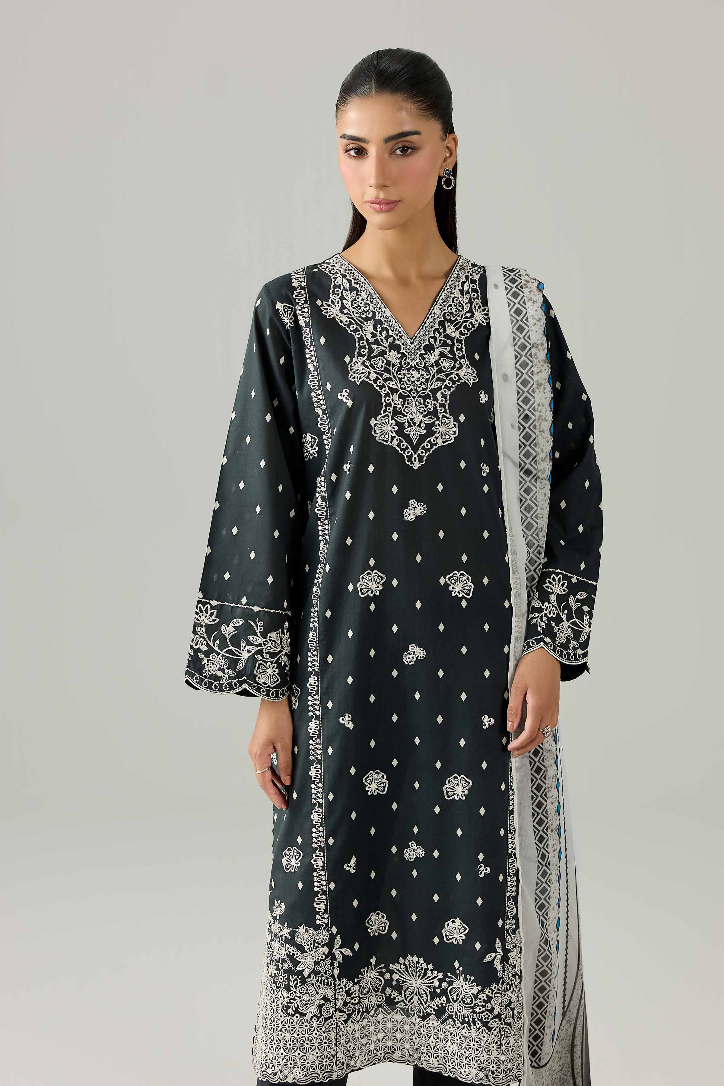 3 Piece - Embroidered Suit - PMS26-08 Black Cambric 3PC Embroidered Nishat Australia