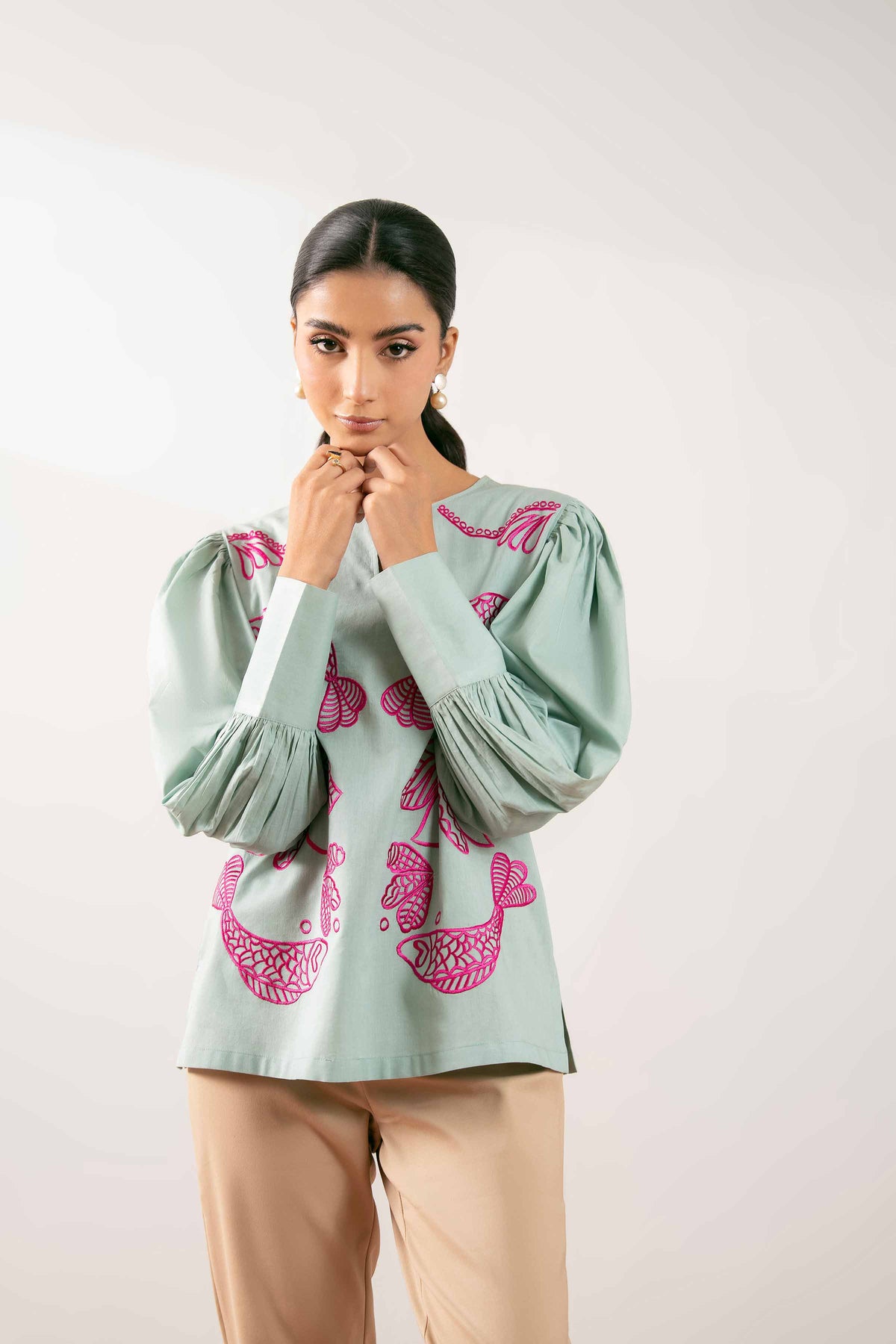 Embroidered Tunic - PS25-109 Green Cambric 1PC Embroidered Nishat Australia