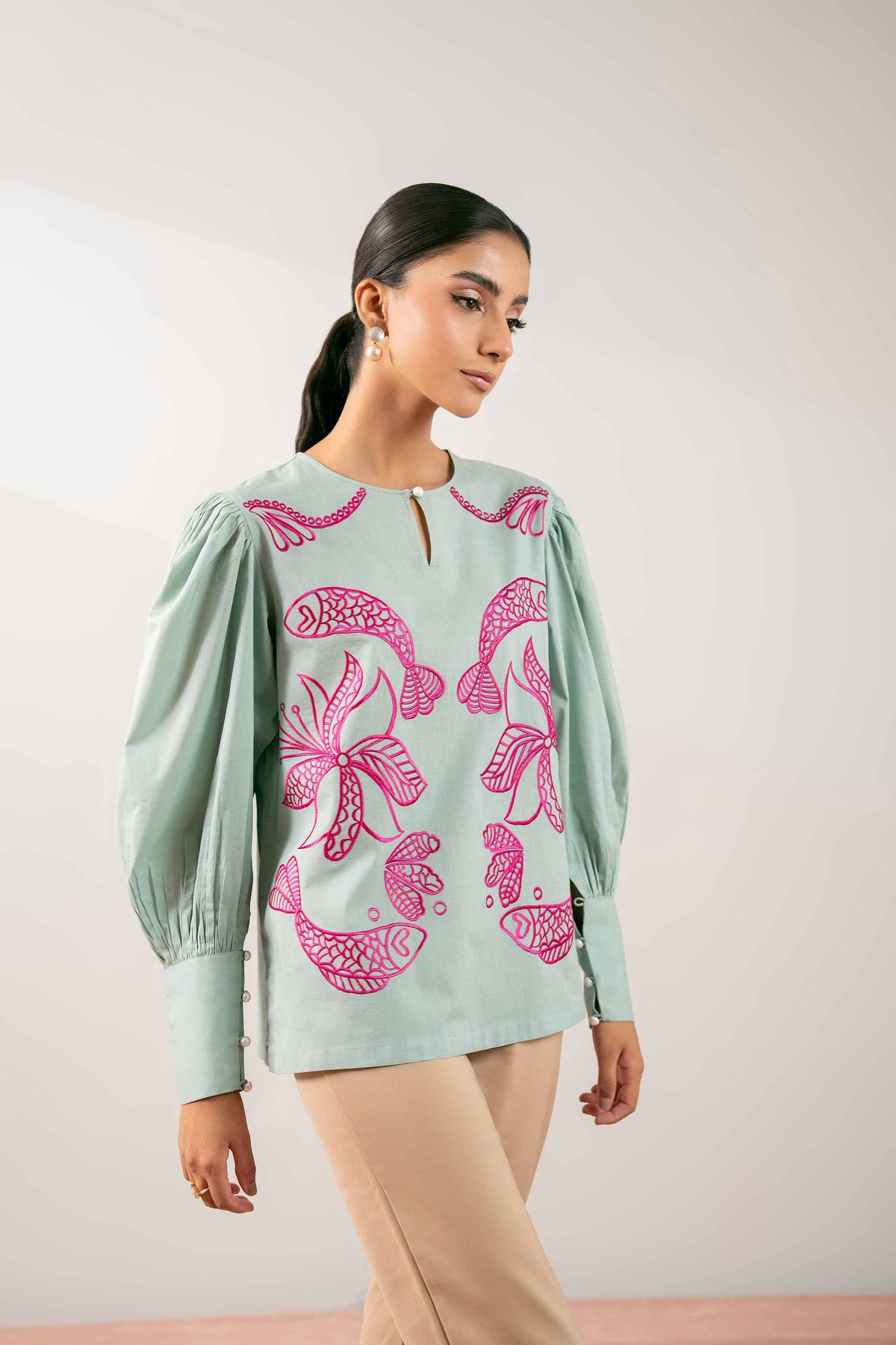 Embroidered Tunic - PS25-109 Green Cambric 1PC Embroidered Nishat Australia