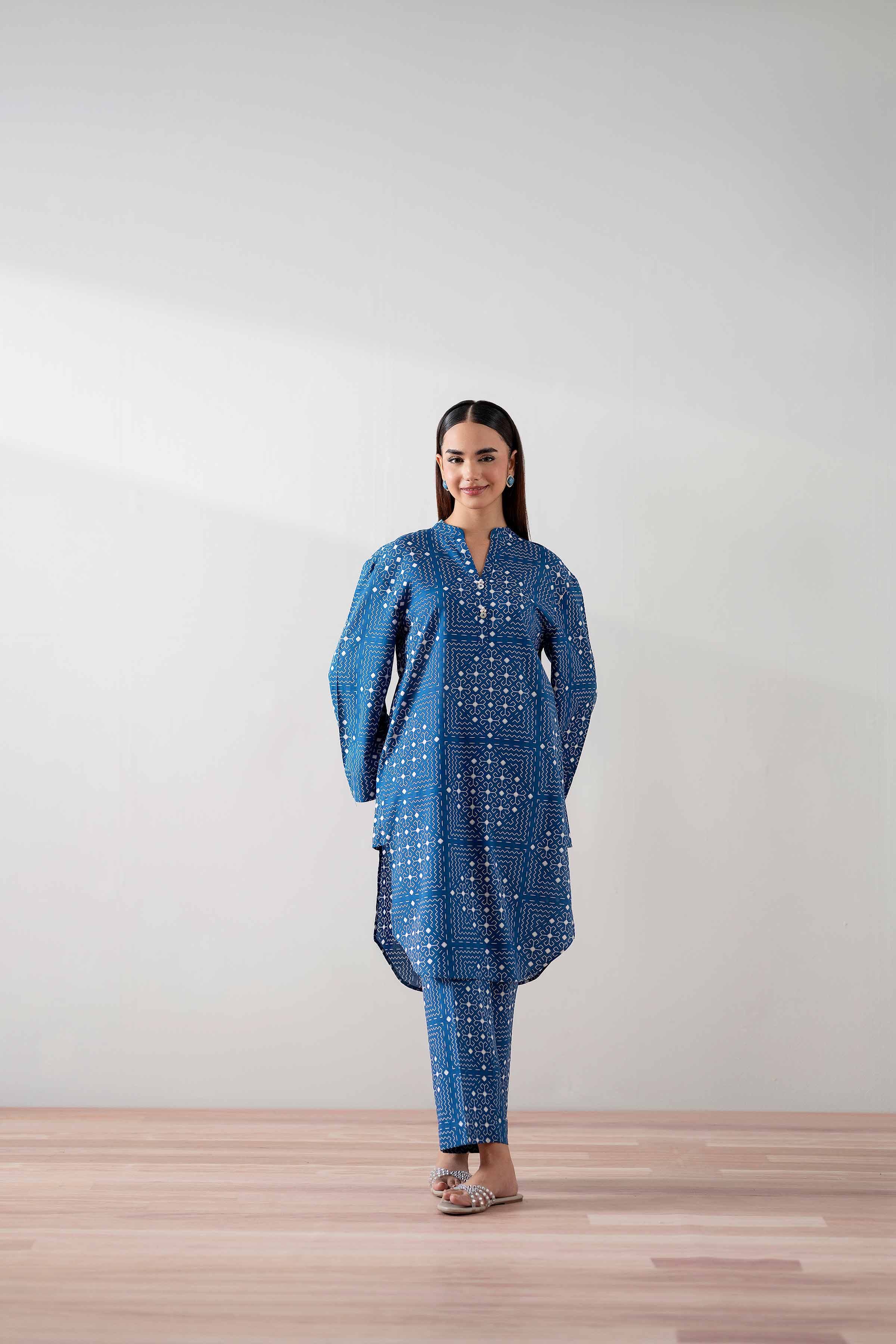 2 Piece - Printed Suit - PS25-143 READY TO WEAR Blue Cambric 2PC Printed