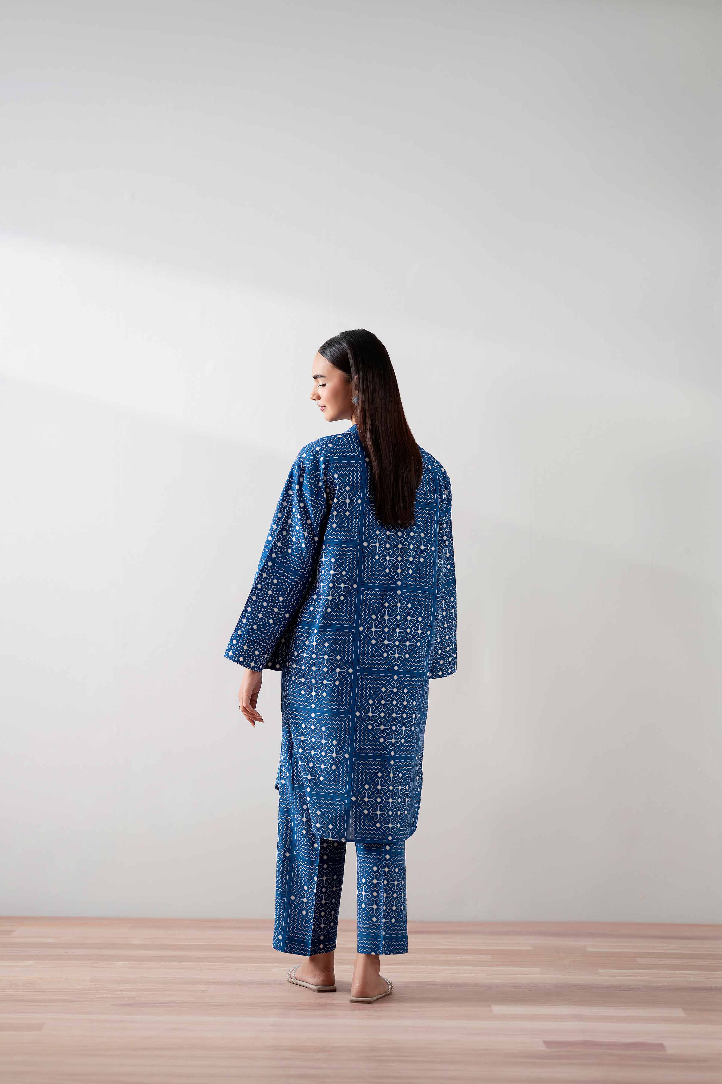 2 Piece - Printed Suit - PS25-143 READY TO WEAR Blue Cambric 2PC Printed