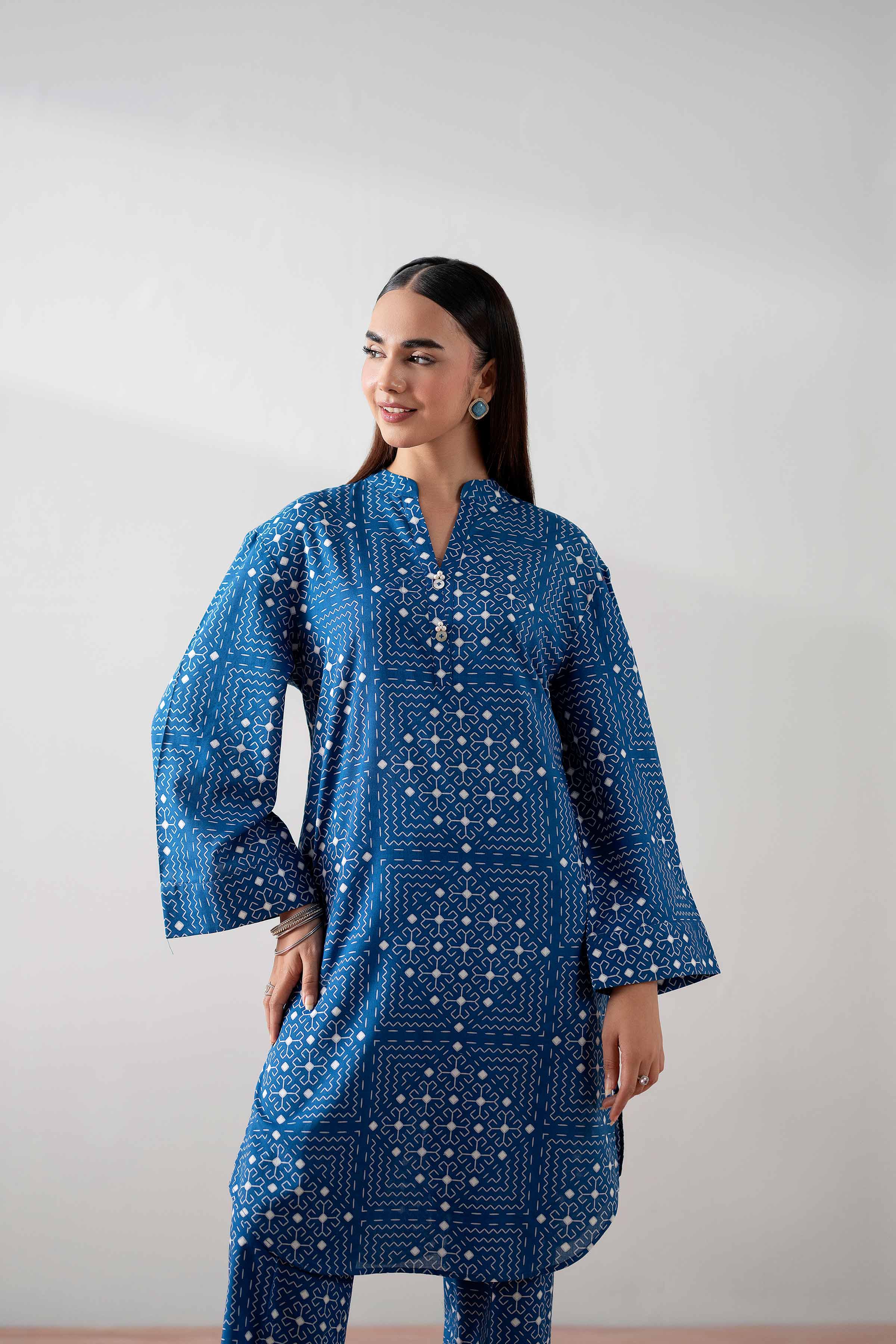 2 Piece - Printed Suit - PS25-143 READY TO WEAR Blue Cambric 2PC Printed