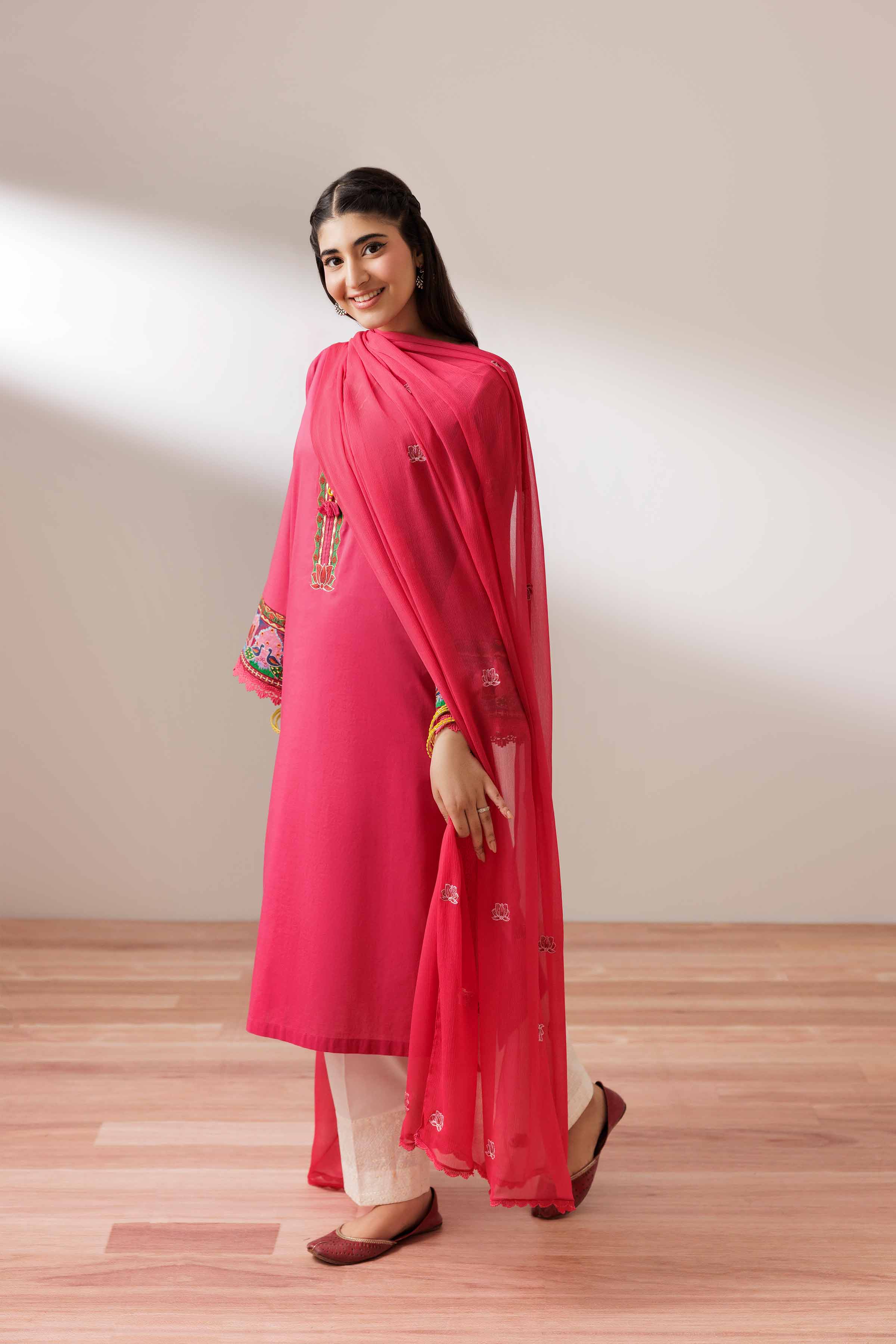 2 Piece - Embroidered Suit - PS25-191 READY TO WEAR Pink Cambric 2PC Embroidered