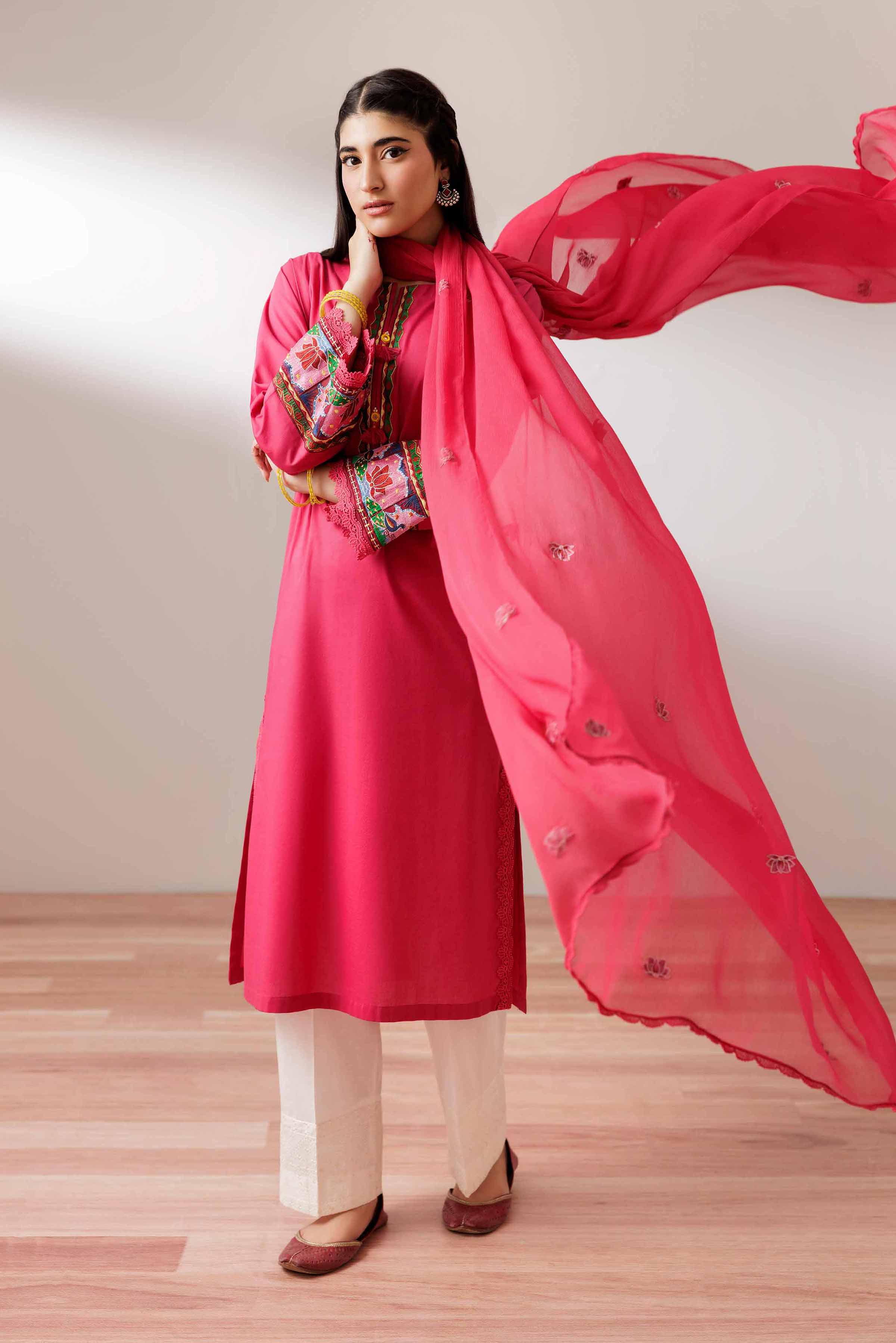 2 Piece - Embroidered Suit - PS25-191 READY TO WEAR Pink Cambric 2PC Embroidered
