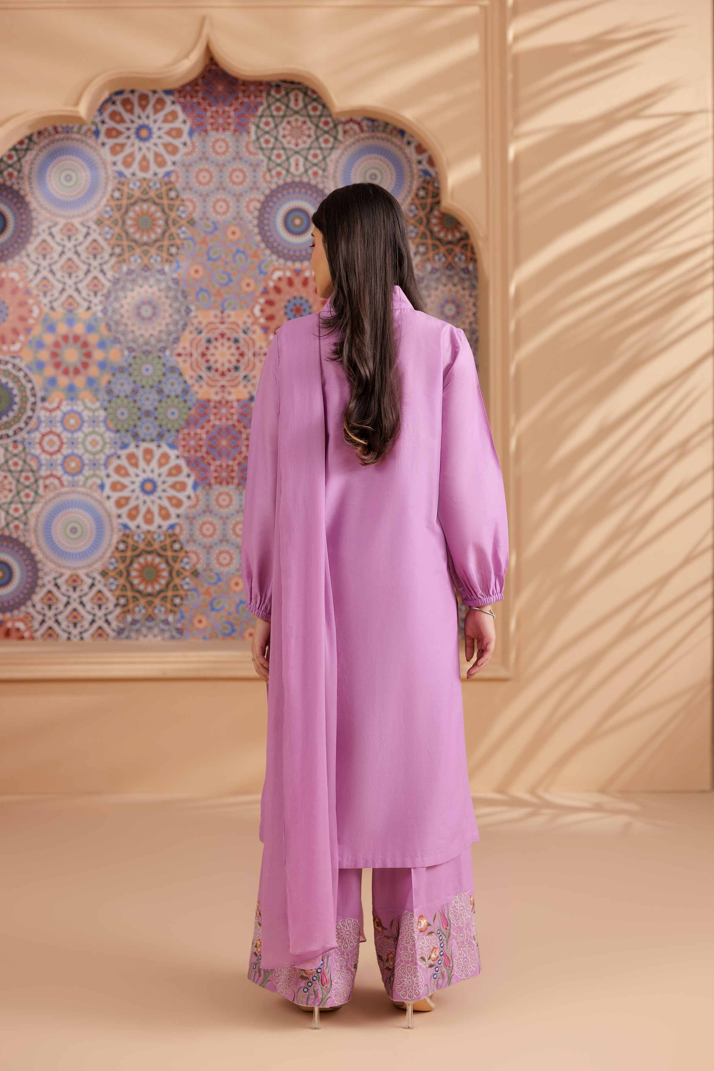 3 Piece - Embroidered Suit - PS25-197 READY TO WEAR Purple Cambric 3PC Embroidered