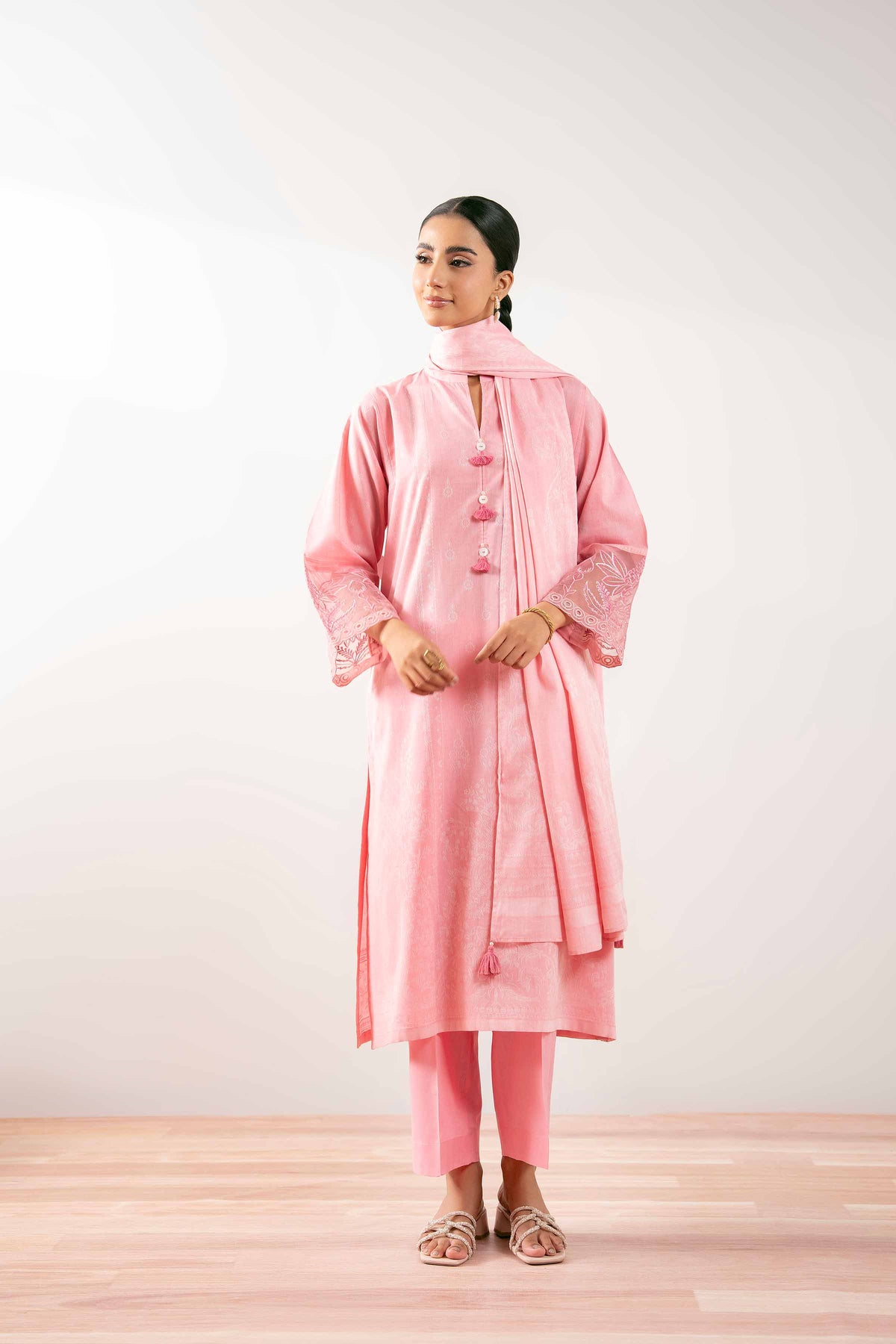 3 Piece - Embroidered Suit - PS25-208 Pink Jacquard 3PC Embroidered Nishat Australia