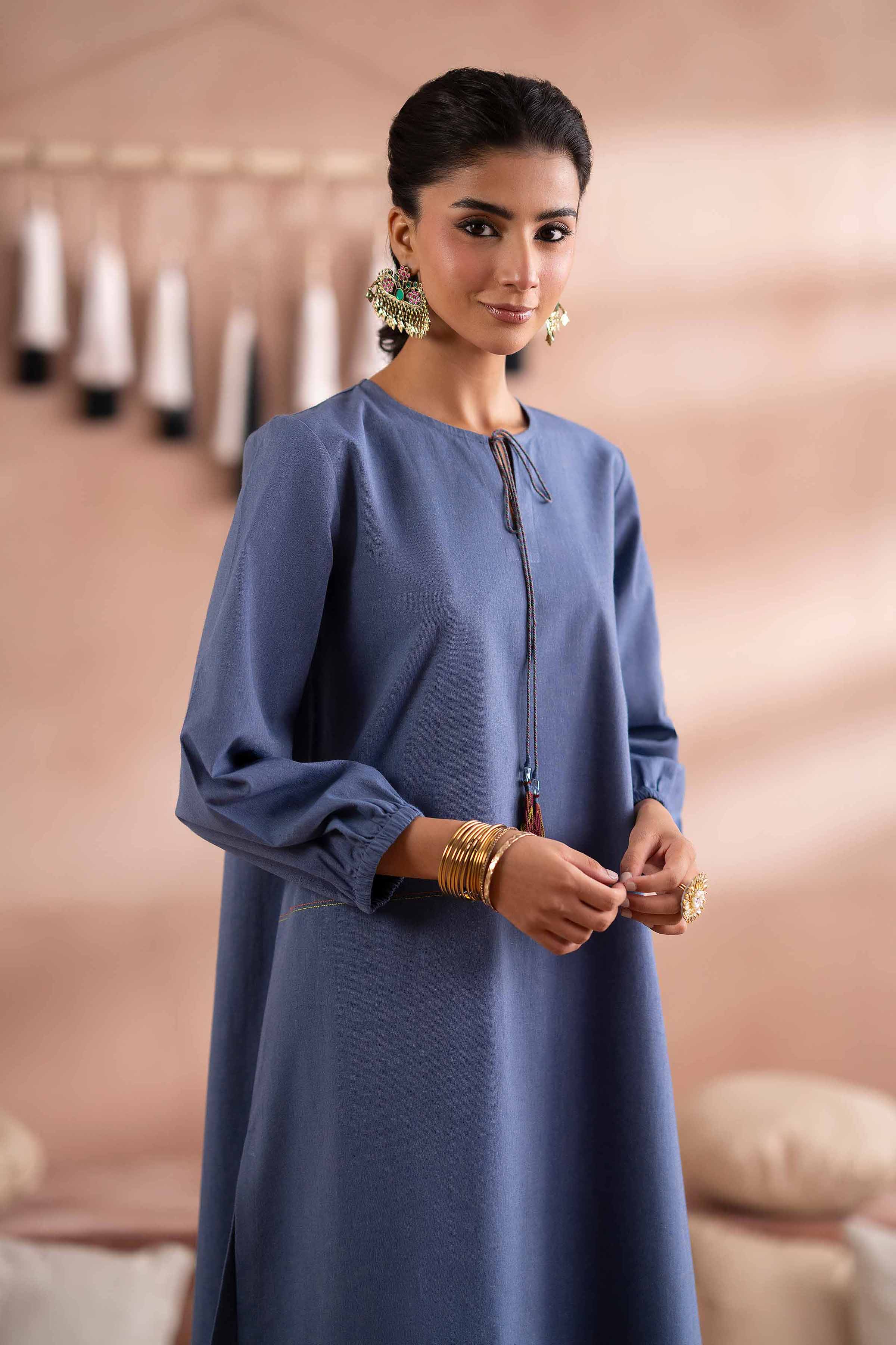 Embroidered Shirt - PS25-209 READY TO WEAR Blue Cambric 1PC Embroidered