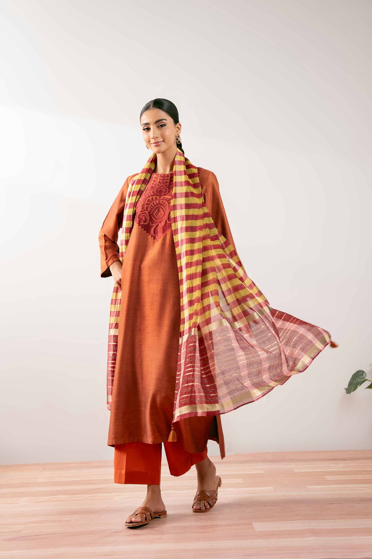 3 Piece - Embroidered Suit - PS25-212 Red Jacquard 3PC Embroidered Nishat Australia