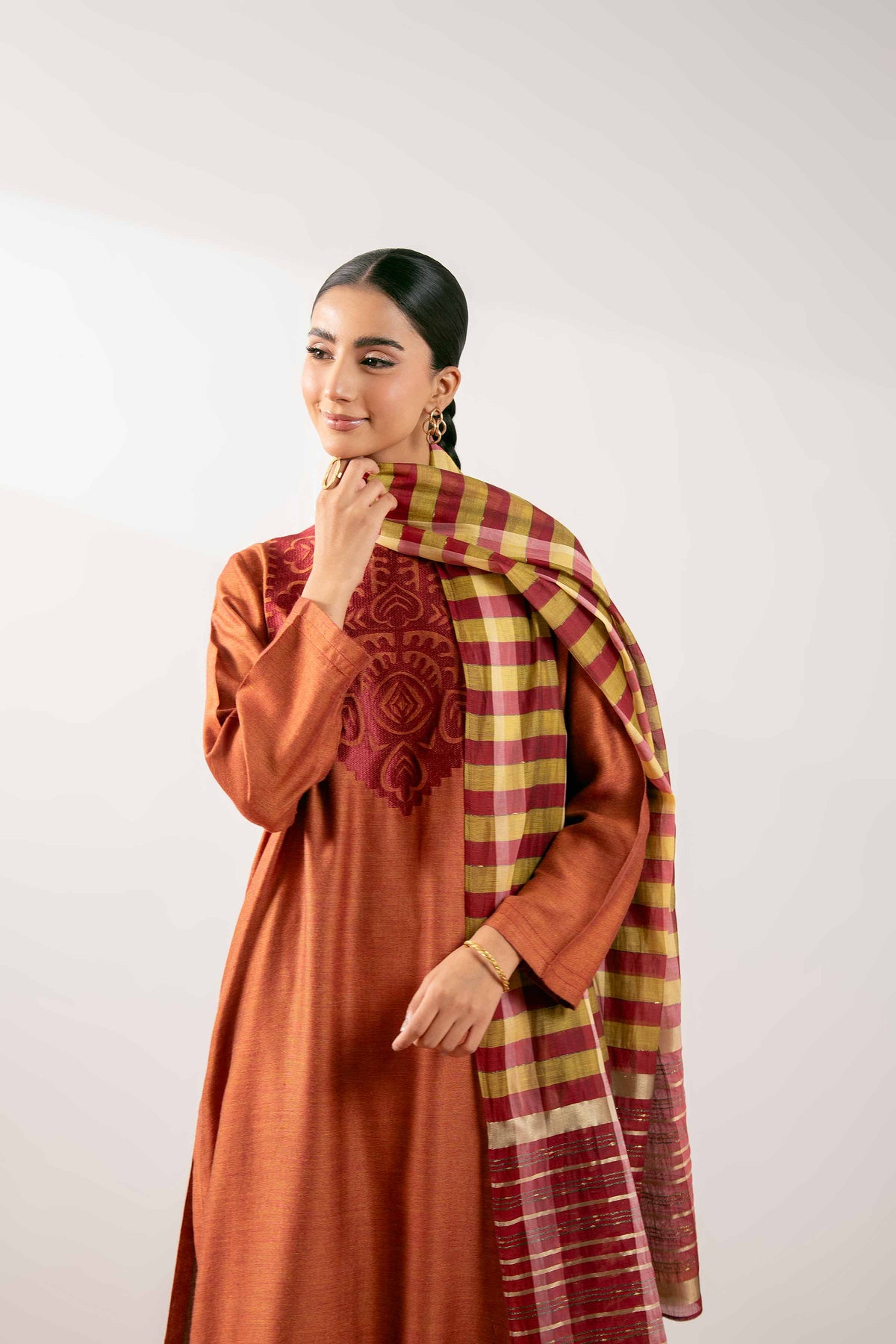 3 Piece - Embroidered Suit - PS25-212 Red Jacquard 3PC Embroidered Nishat Australia