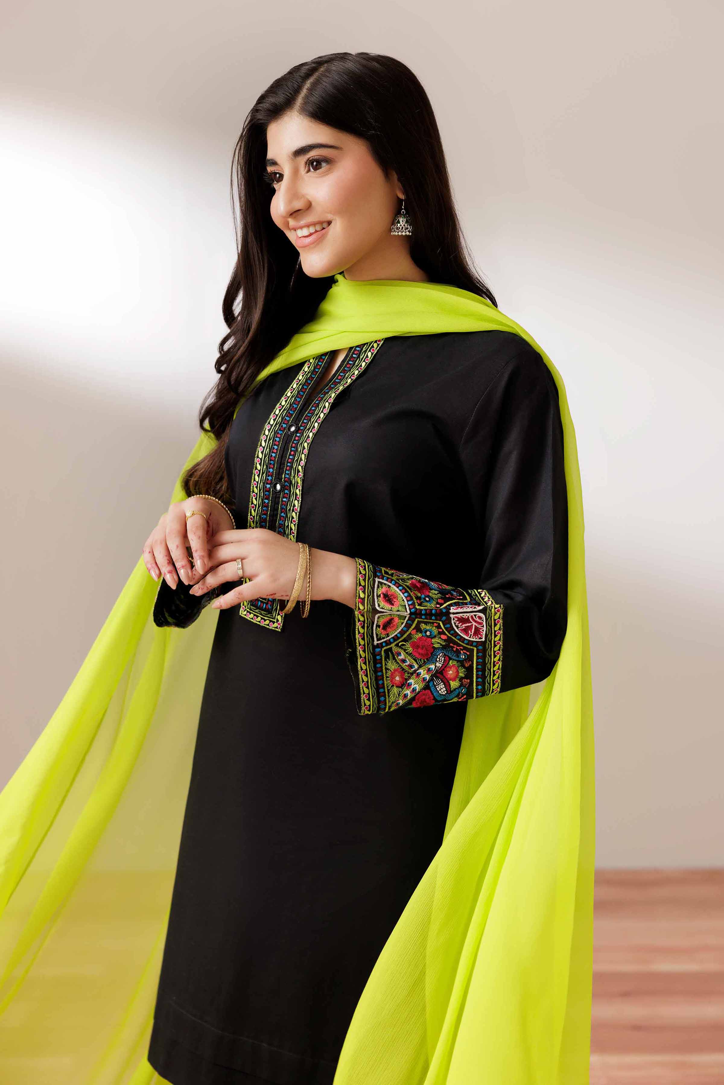 3 Piece - Embroidered Suit - PS25-257 READY TO WEAR Black Cambric 3PC Embroidered