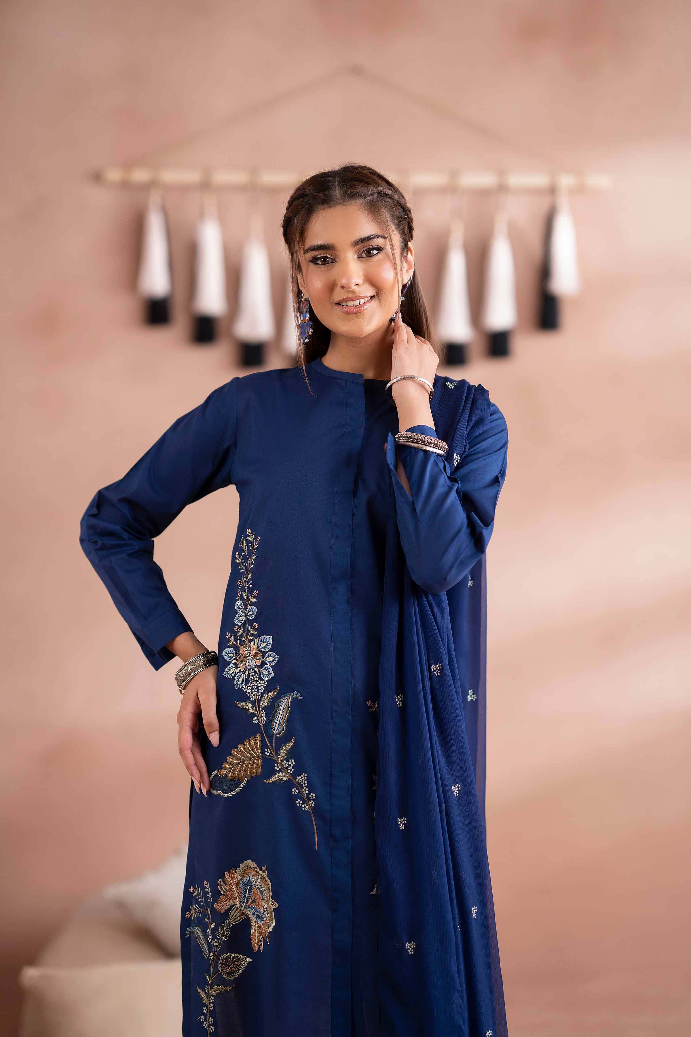 Embroidered Shirt - PS25-265 READY TO WEAR Blue Cambric 1PC Embroidered