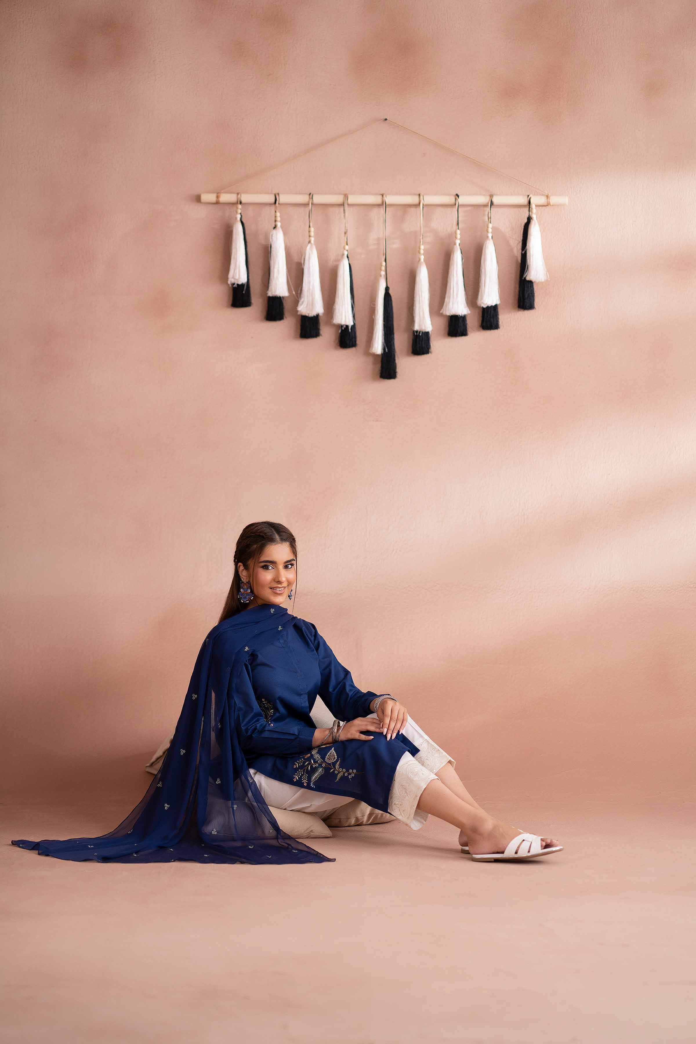 Embroidered Shirt - PS25-265 READY TO WEAR Blue Cambric 1PC Embroidered