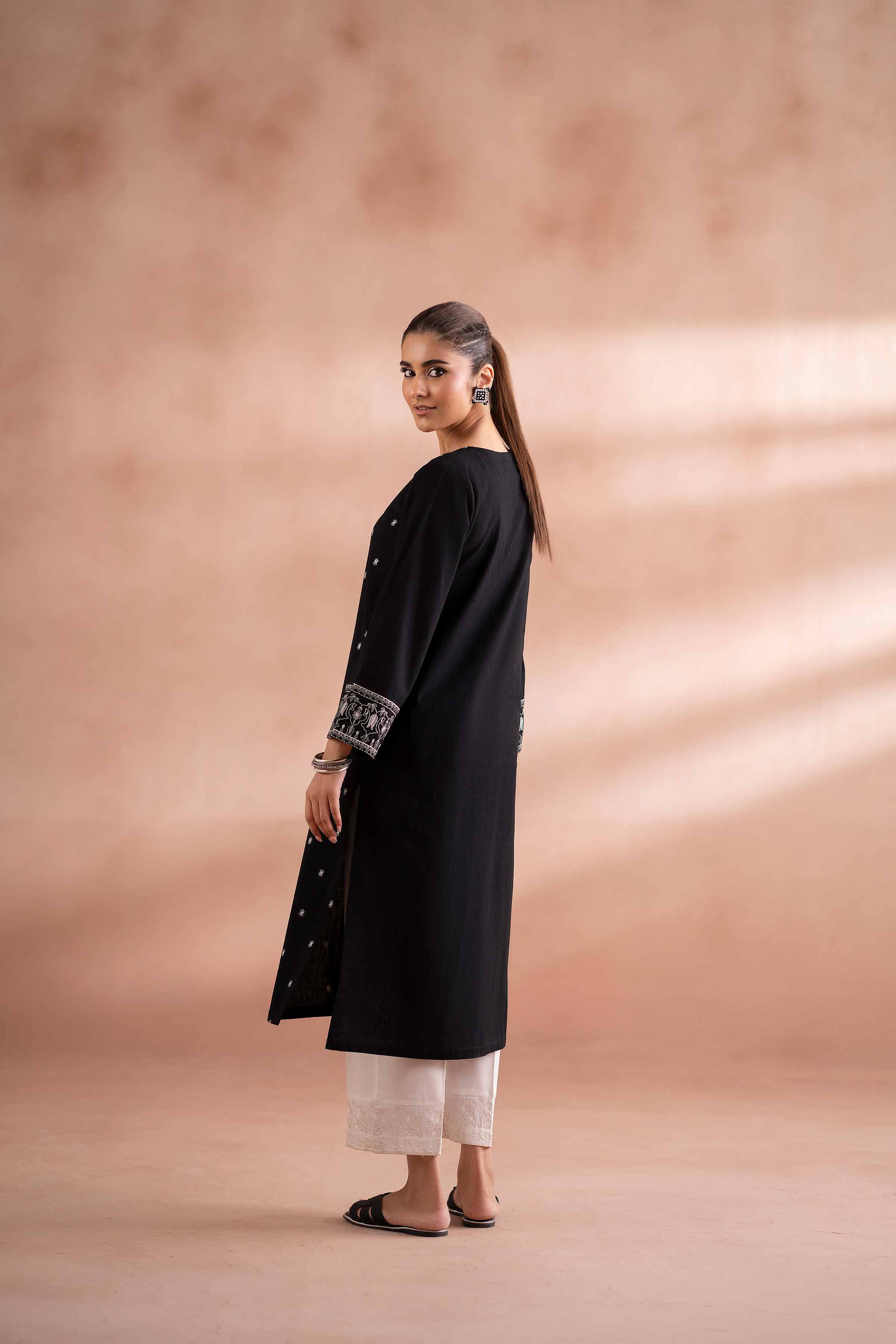 Embroidered Shirt - PS25-272 READY TO WEAR Black Yarn Dyed 1PC Embroidered