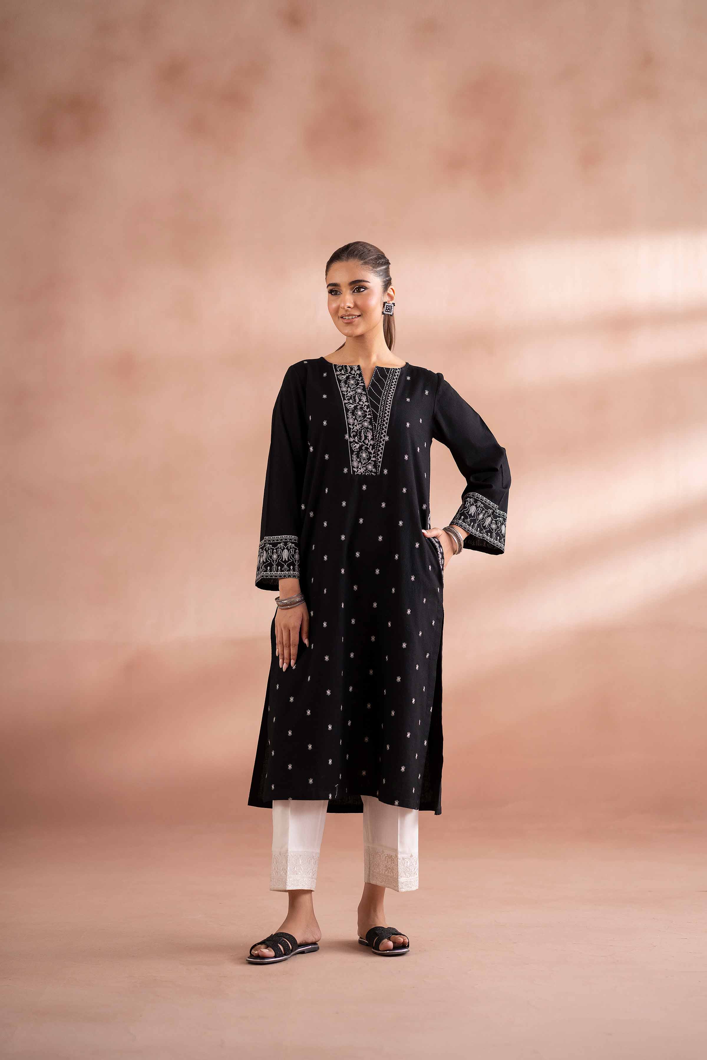 Embroidered Shirt - PS25-272 READY TO WEAR Black Yarn Dyed 1PC Embroidered