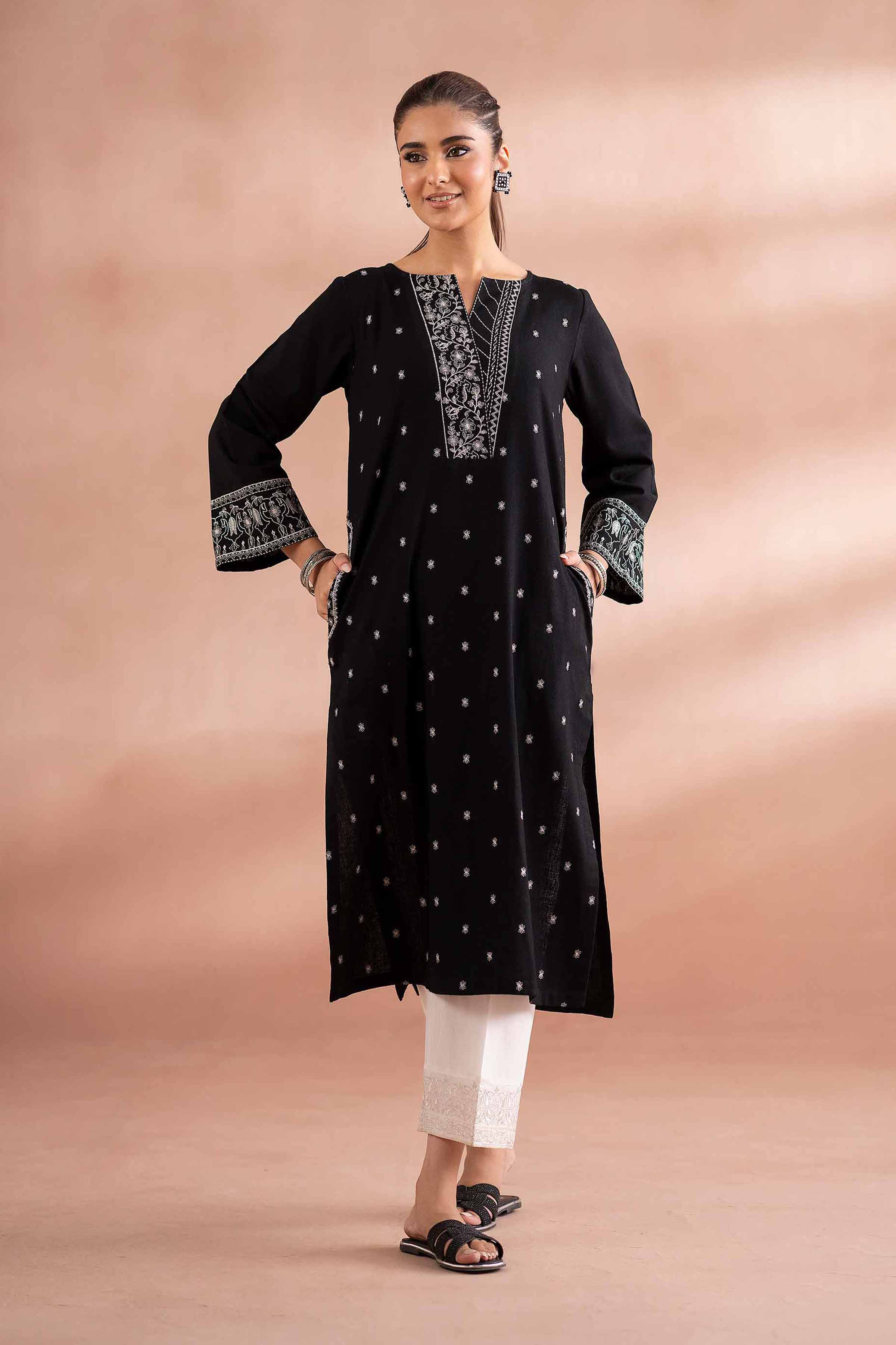Embroidered Shirt - PS25-272 READY TO WEAR Black Yarn Dyed 1PC Embroidered