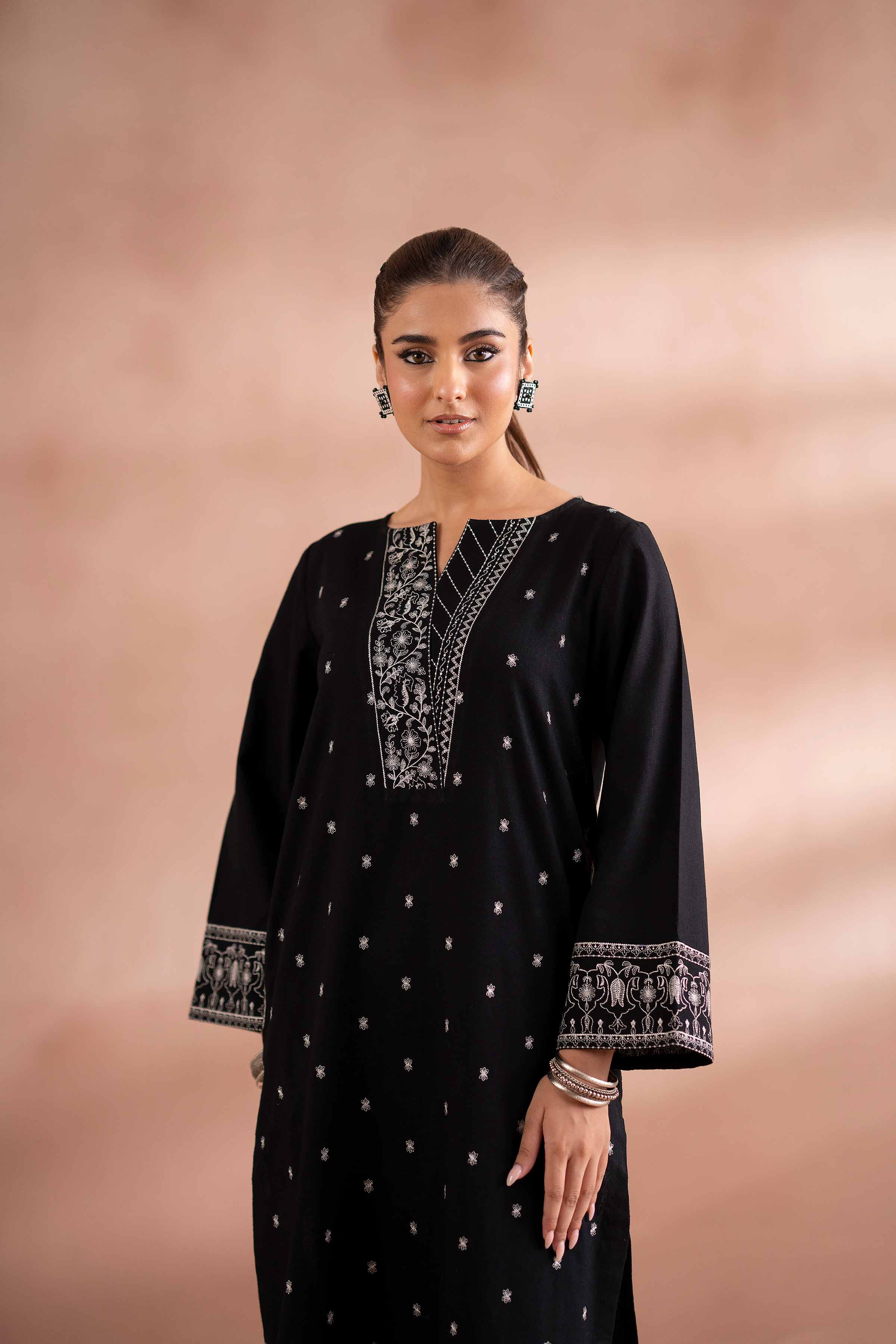 Embroidered Shirt - PS25-272 READY TO WEAR Black Yarn Dyed 1PC Embroidered