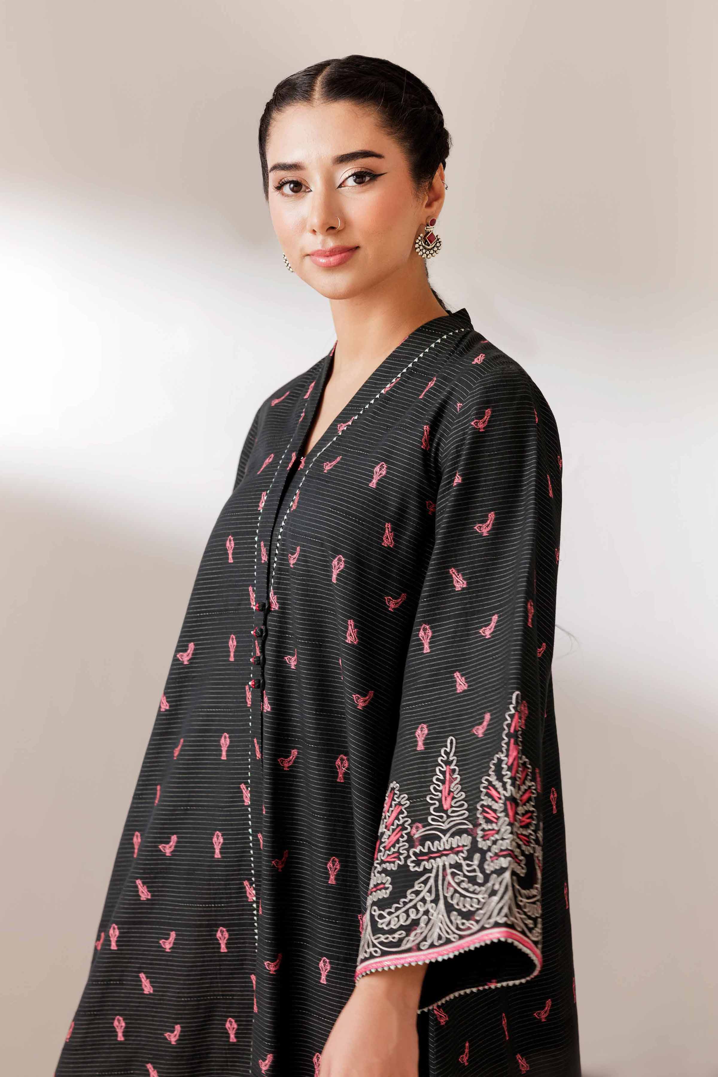 Embroidered Jacket - PS25-73 READY TO WEAR Black Jacquard 1 Piece Embroidered