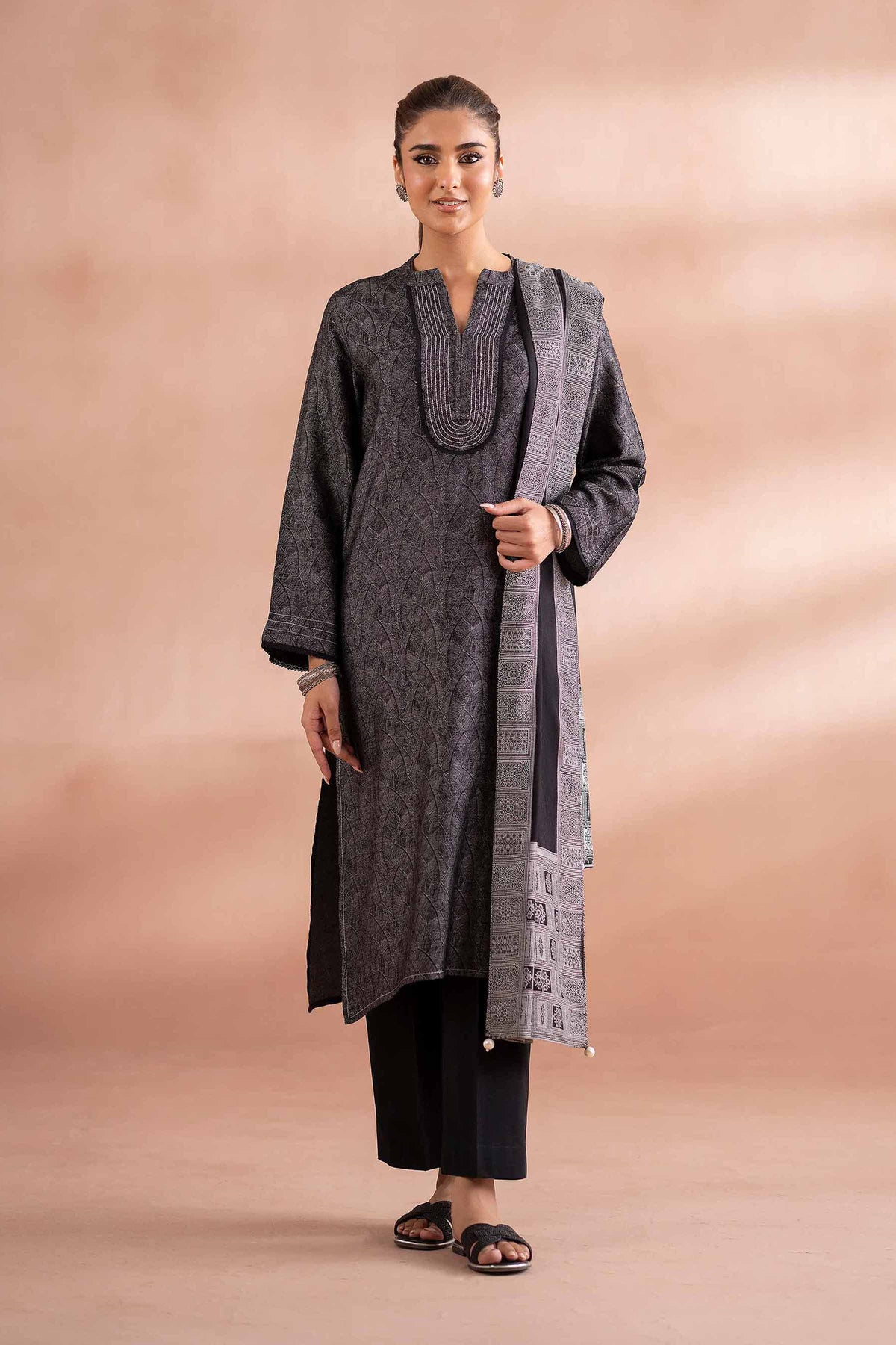 3 Piece - Basic Suit - PS25-80 Grey Jacquard 3PC Solids Nishat Australia
