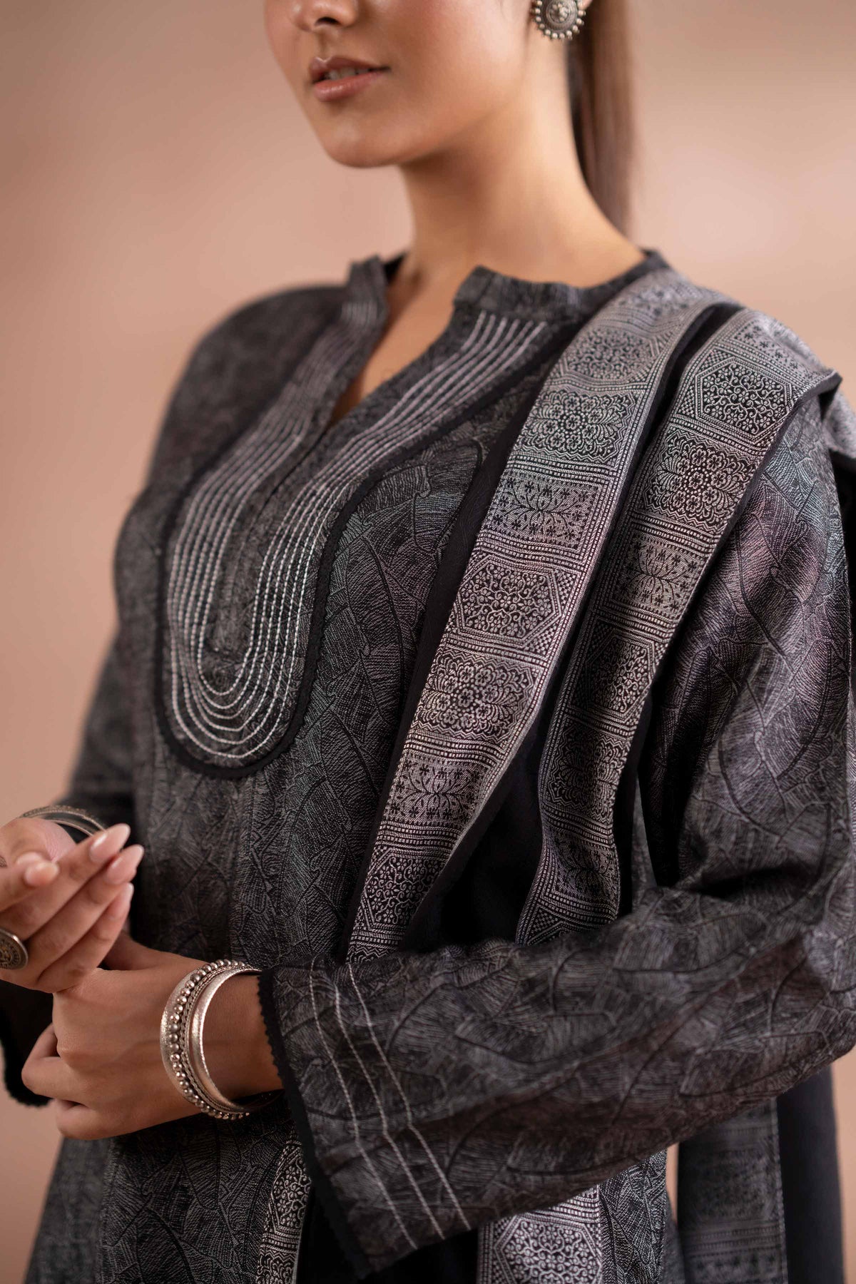 3 Piece - Basic Suit - PS25-80 Grey Jacquard 3PC Solids Nishat Australia