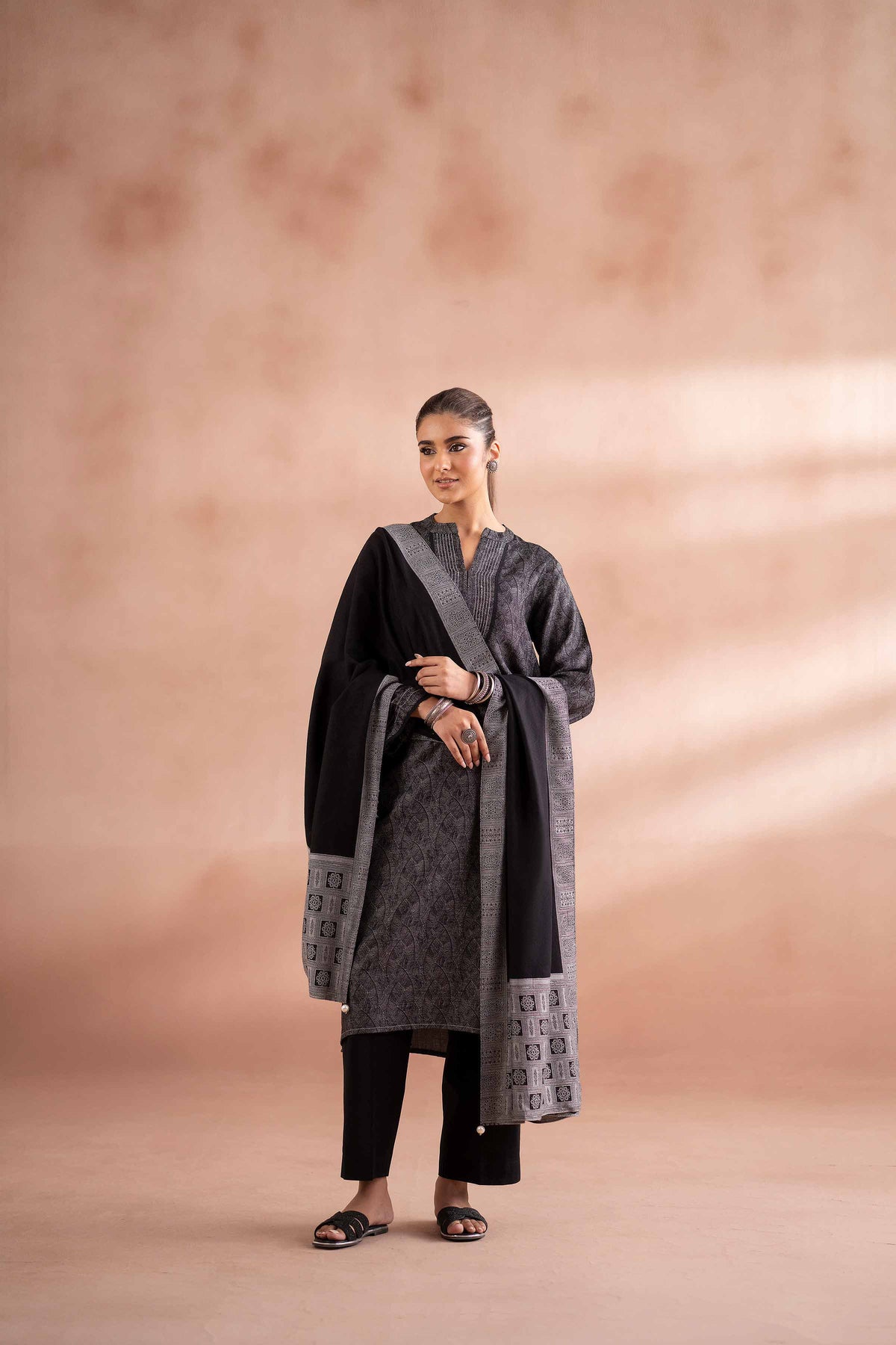 3 Piece - Basic Suit - PS25-80 Grey Jacquard 3PC Solids Nishat Australia
