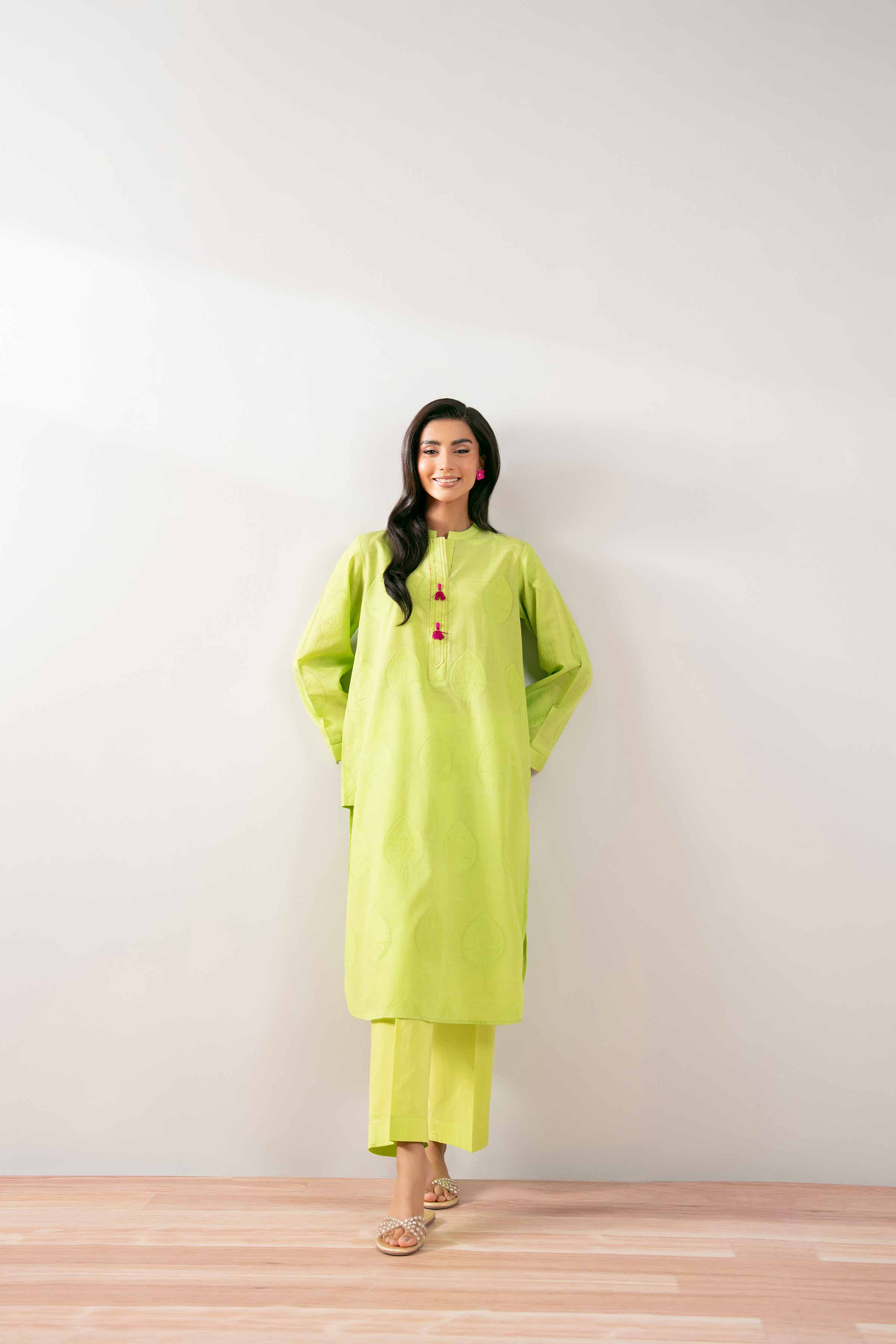2 Piece - Basic Suit - PS25-98 READY TO WEAR Green Jacquard 2 Pieces Solids
