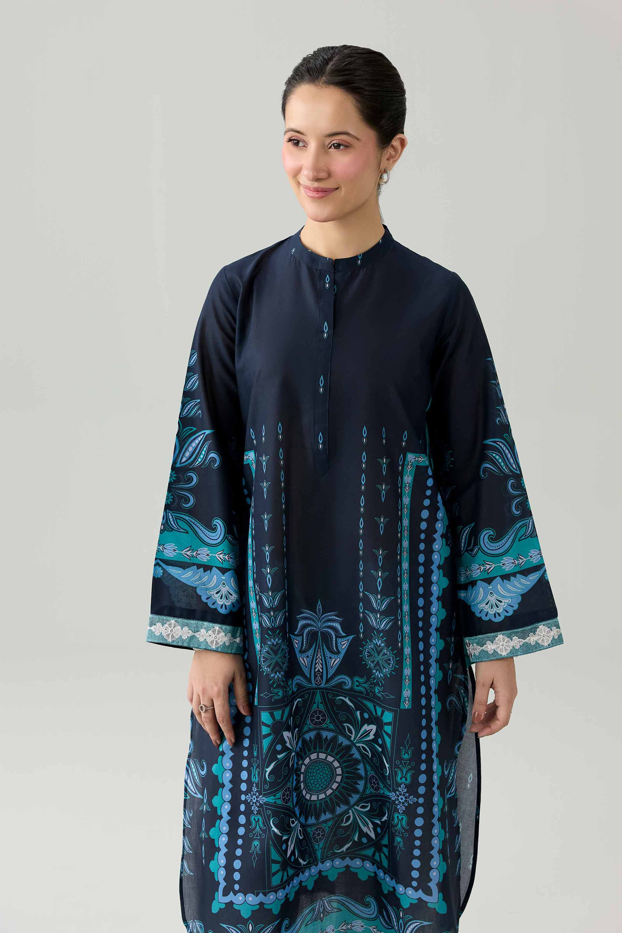 Printed Embroidered Shirt - PS26-08 Blue Lawn 1PC Embroidered Nishat Australia