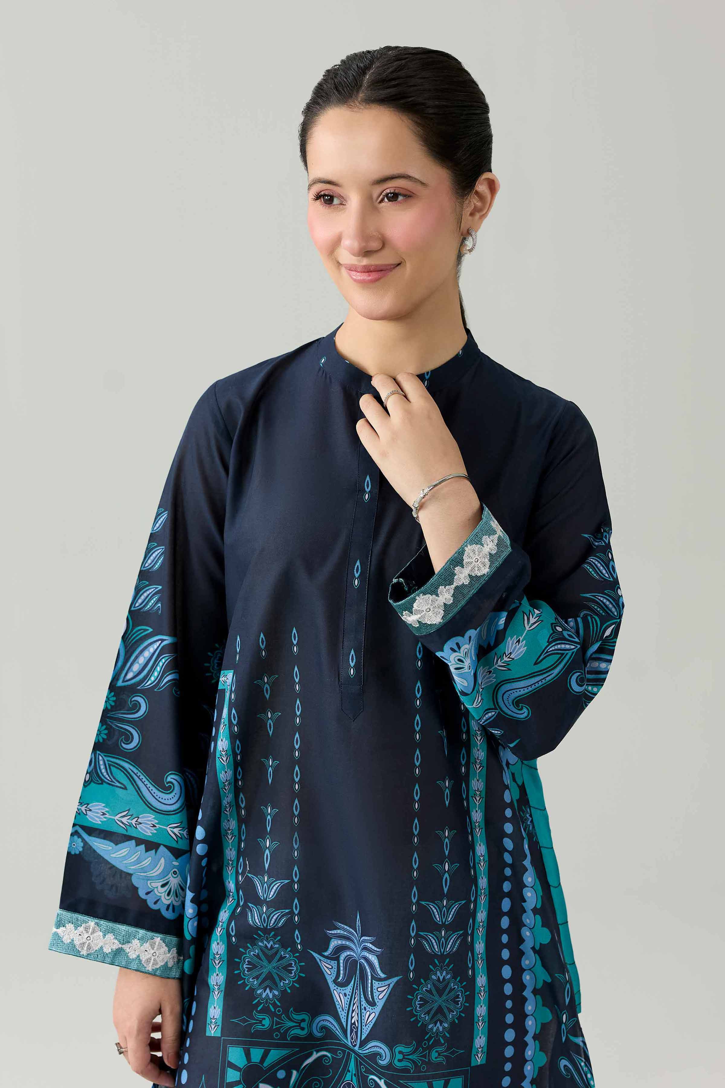 Printed Embroidered Shirt - PS26-08 Blue Lawn 1PC Embroidered Nishat Australia