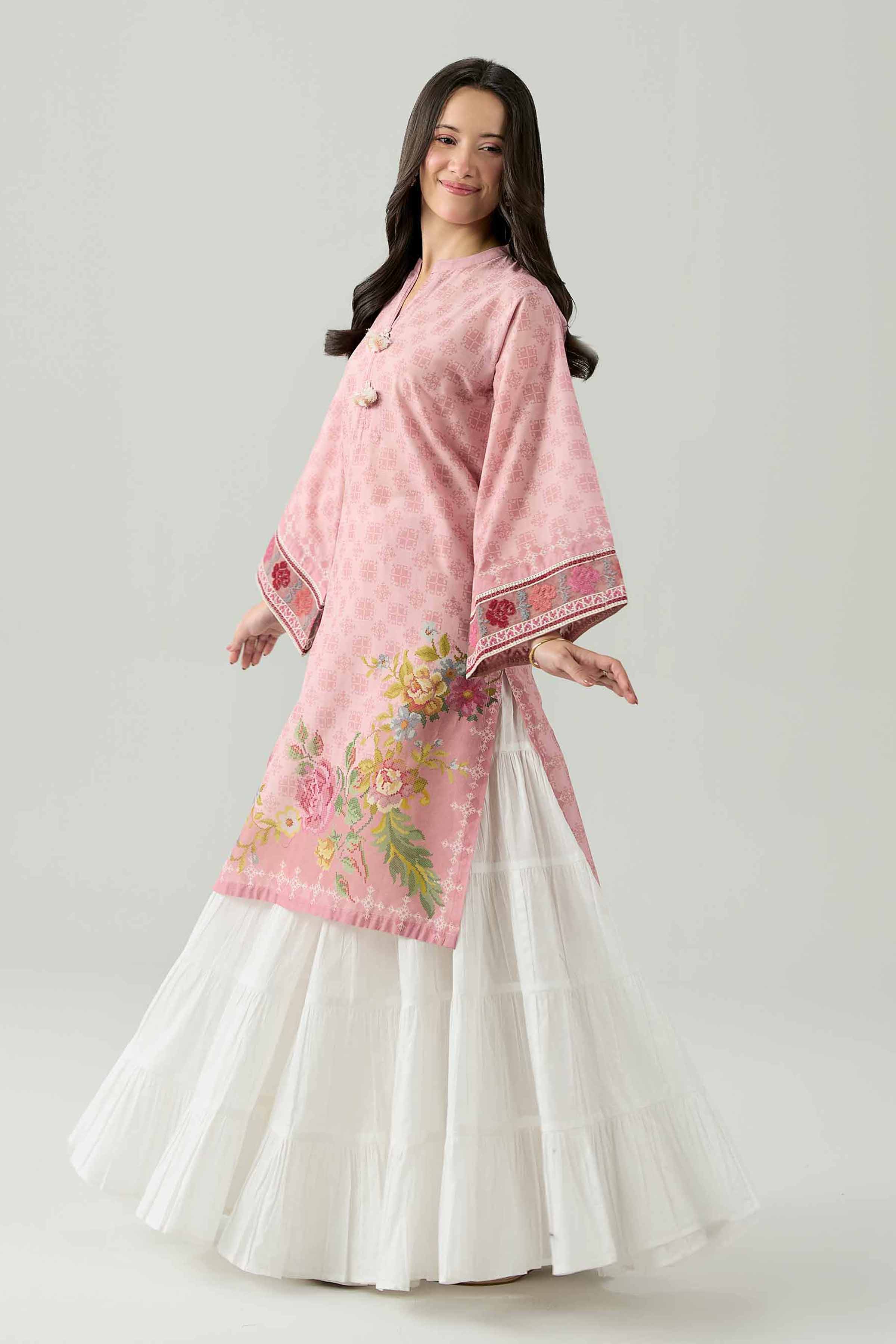 Printed Embroidered Shirt - PS26-10 Pink Lawn 1PC Embroidered Nishat Australia