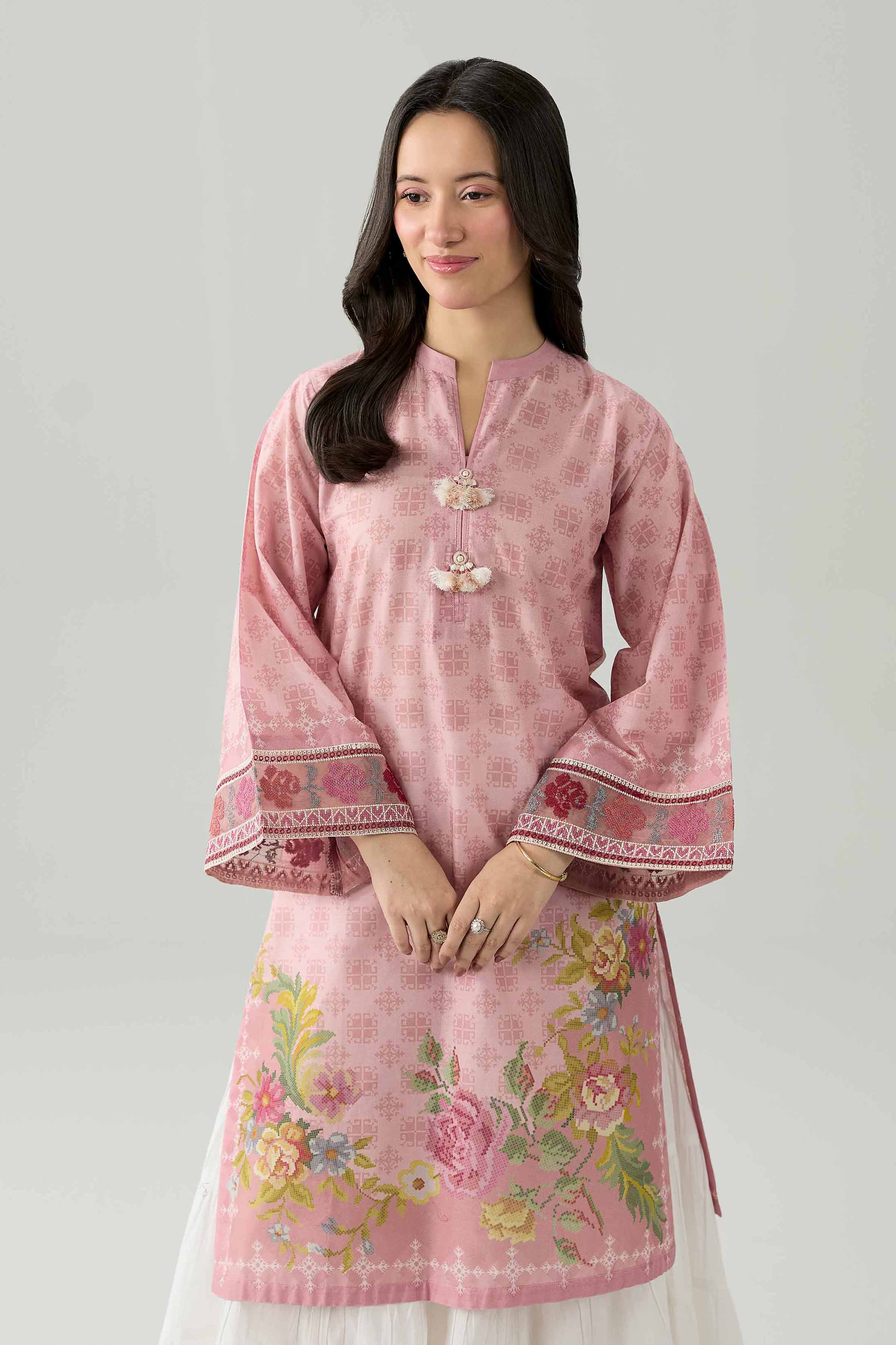 Printed Embroidered Shirt - PS26-10 Pink Lawn 1PC Embroidered Nishat Australia