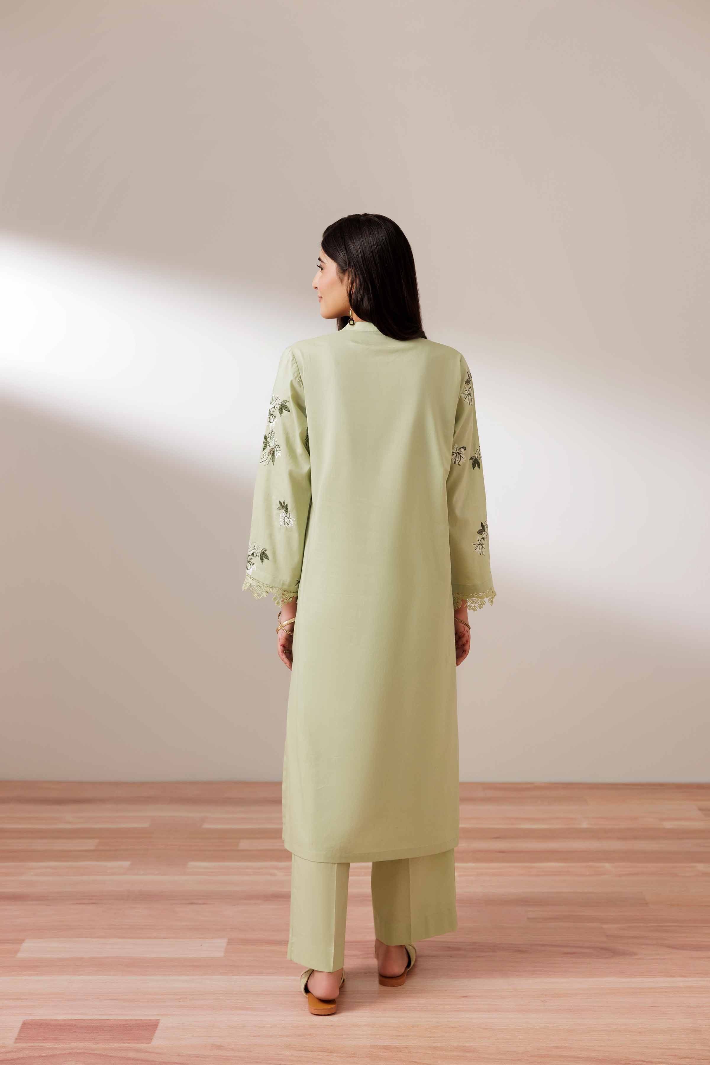 2 Piece - Embroidered Suit - PUS25-71 READY TO WEAR Green Cambric 2PC Embroidered