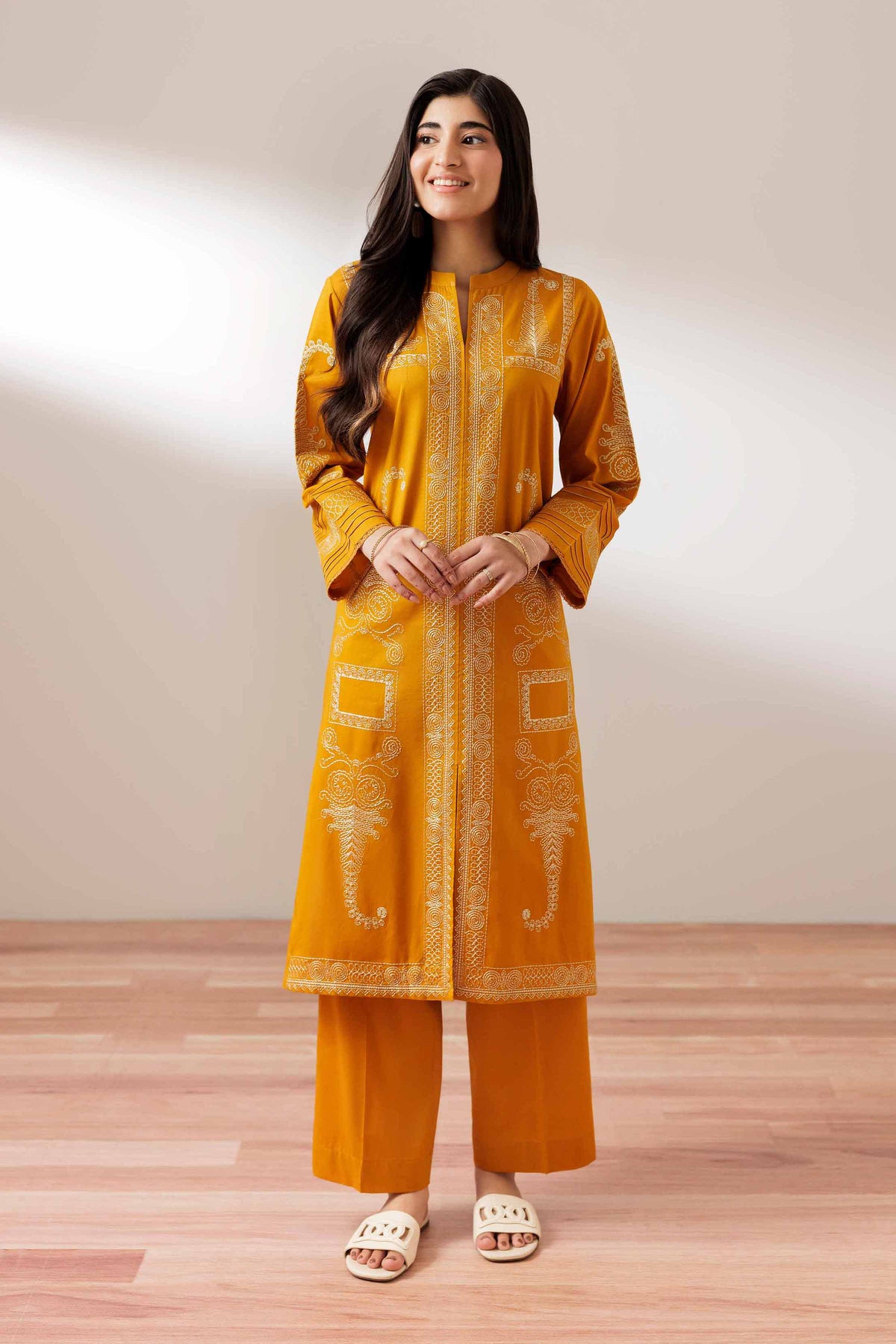 2 Piece - Embroidered Suit - PUS25-74 Yellow Cambric 2PC Embroidered Nishat Australia