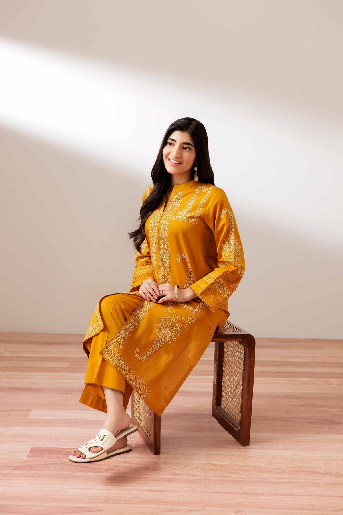 2 Piece - Embroidered Suit - PUS25-74 Yellow Cambric 2PC Embroidered Nishat Australia