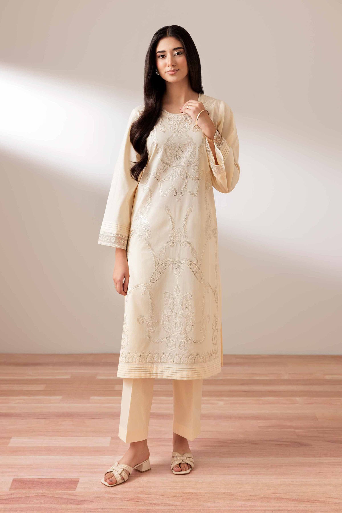 2 Piece - Embroidered Suit - PUS25-76 Beige Cambric 2PC Embroidered Nishat Australia