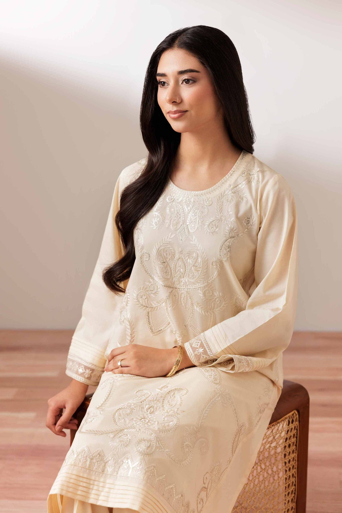 2 Piece - Embroidered Suit - PUS25-76 Beige Cambric 2PC Embroidered Nishat Australia