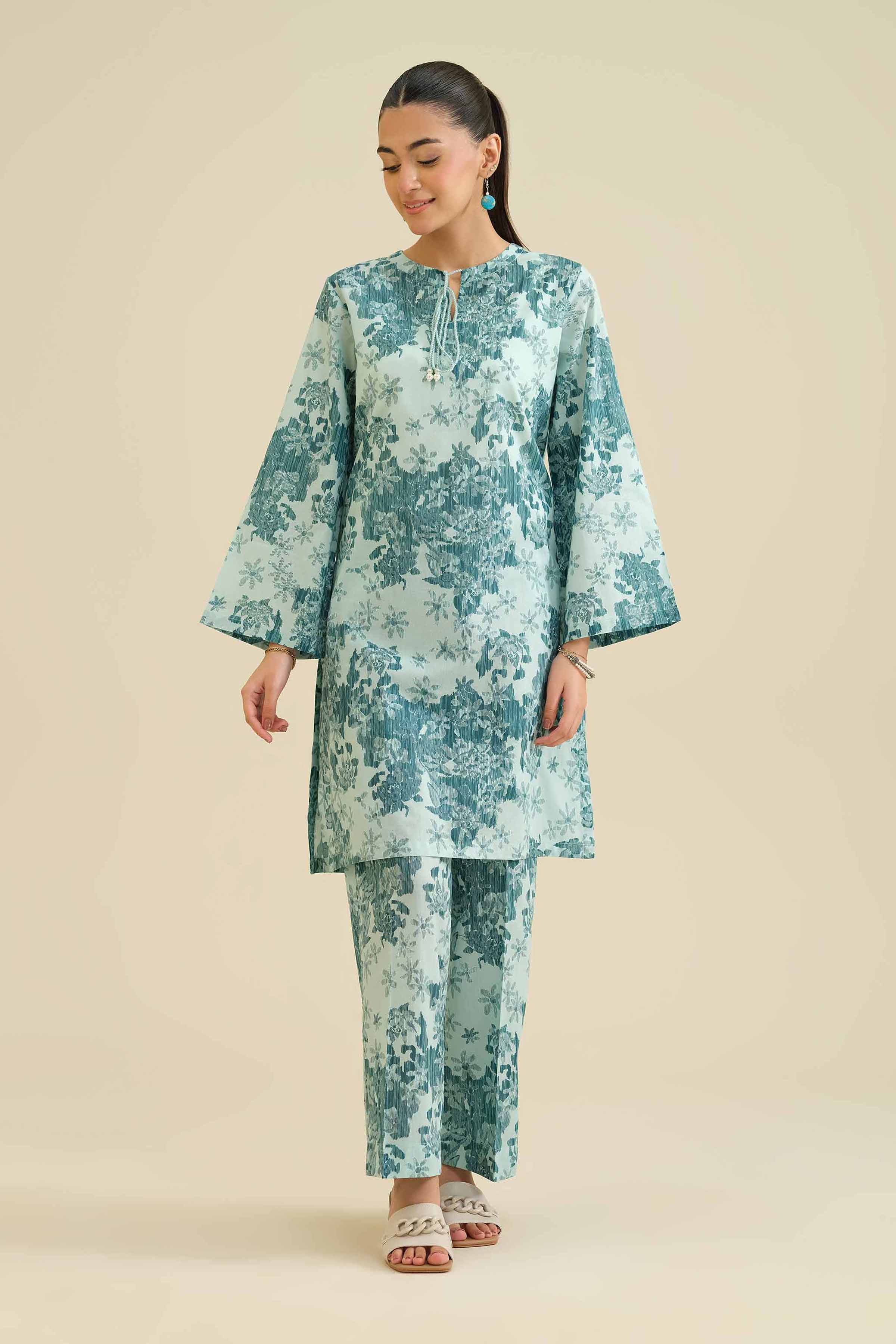 2 Piece - Printed Suit - PW25-07 READY TO WEAR Green Cambric 2PC Printed