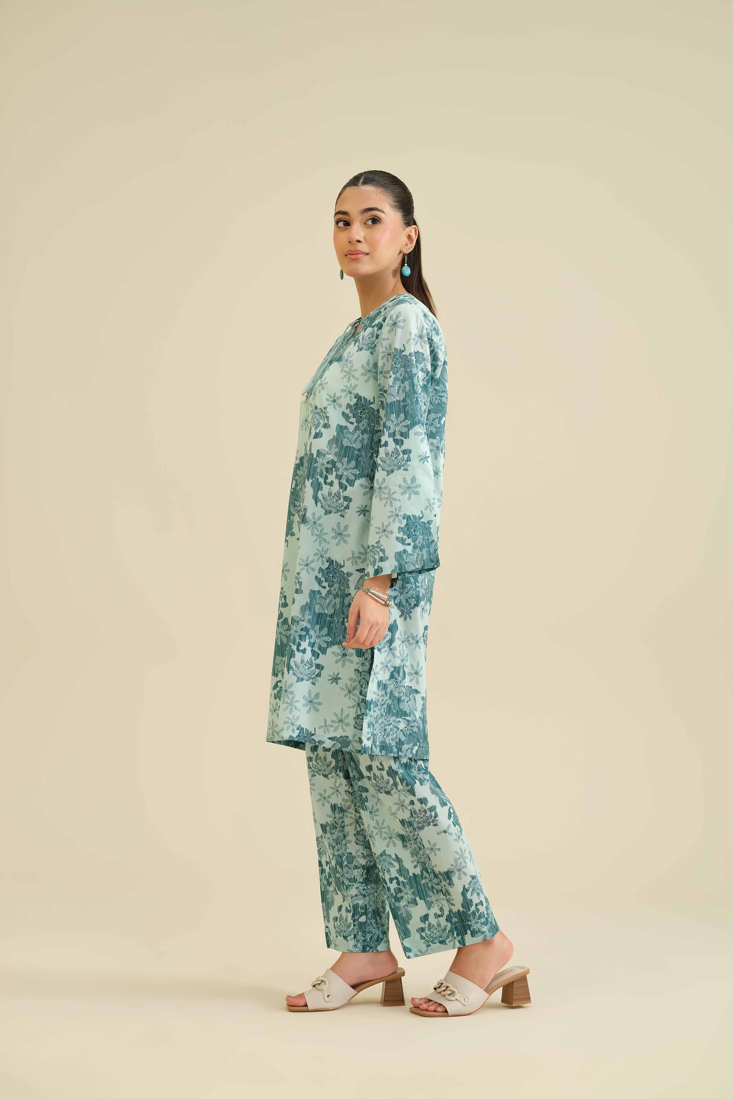 2 Piece - Printed Suit - PW25-07 READY TO WEAR Green Cambric 2PC Printed