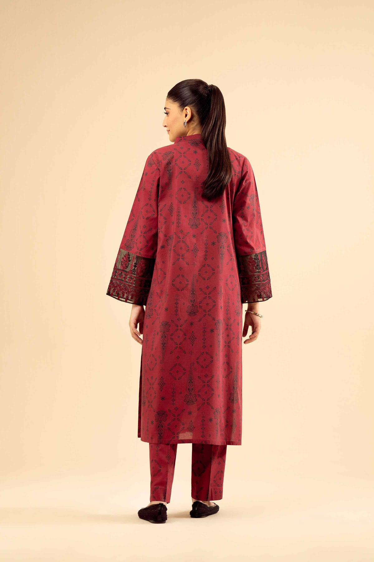 2 Piece - Printed Embroidered Suit - PW25-09 Red Cambric 2PC Embroidered Nishat Australia