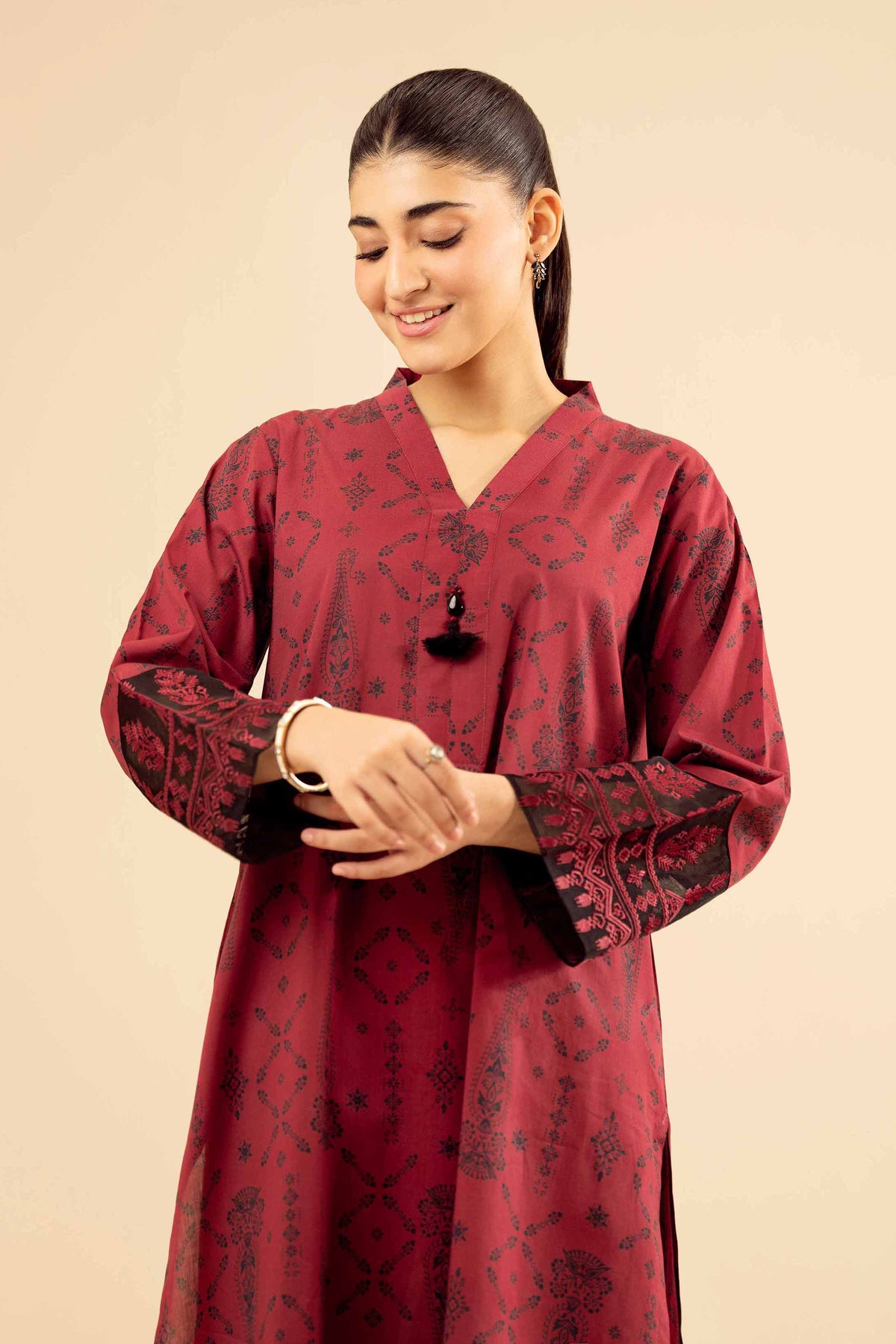 2 Piece - Printed Embroidered Suit - PW25-09 Red Cambric 2PC Embroidered Nishat Australia