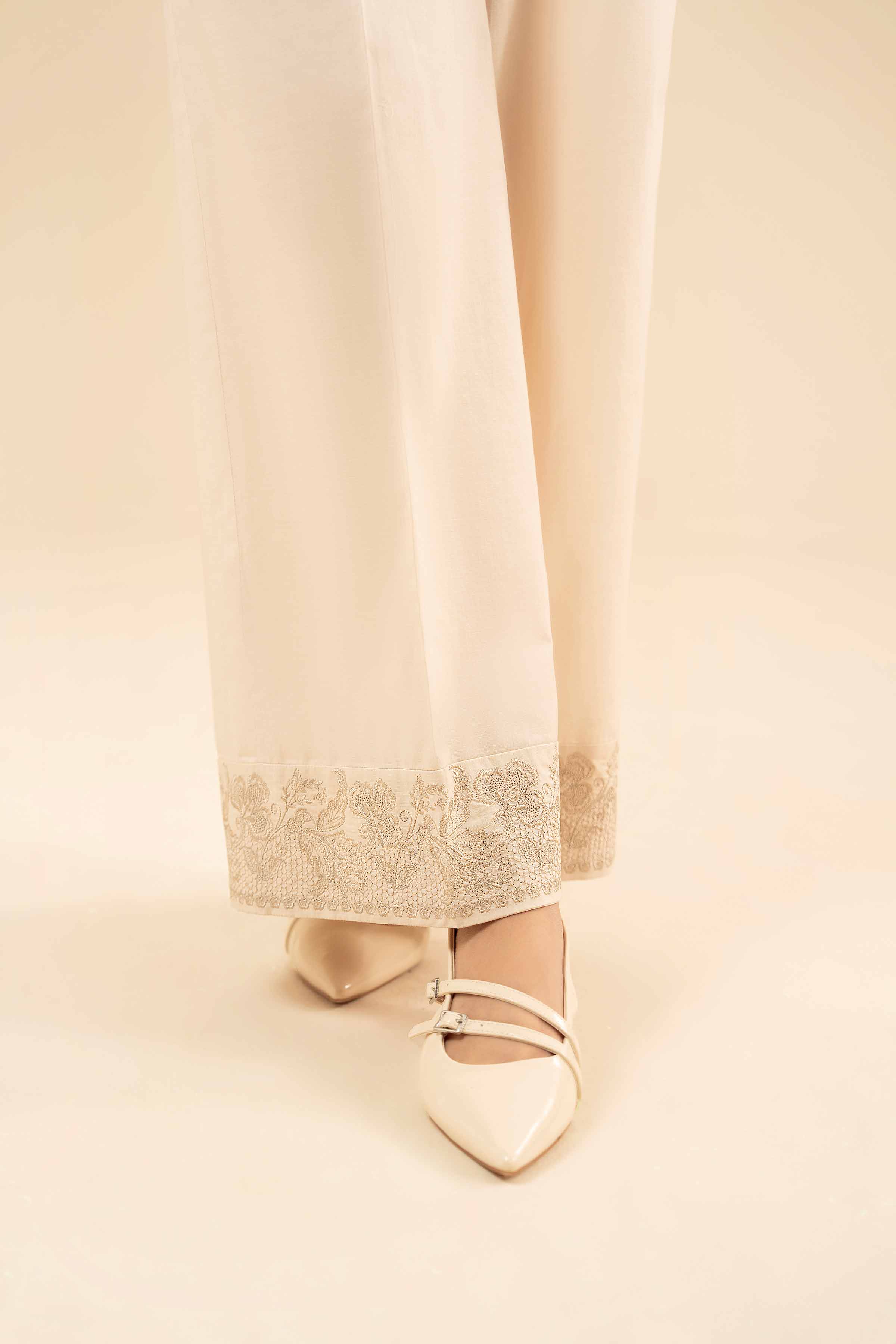 Embroidered Pants - PW25-113 READY TO WEAR White Cambric 1PC Embroidered